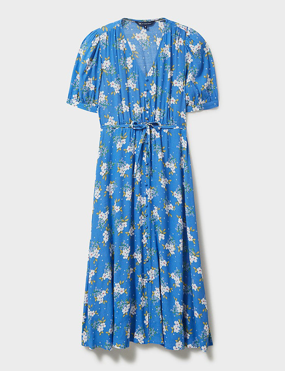 Crew Clothing's Lola Dress in Blue Floral on a white background