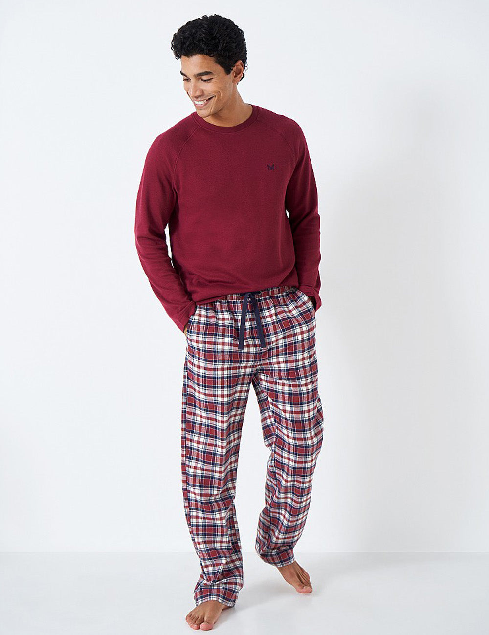 Crew Clothing Flannal Checked Lounge Trouser - Navy Cord Blue