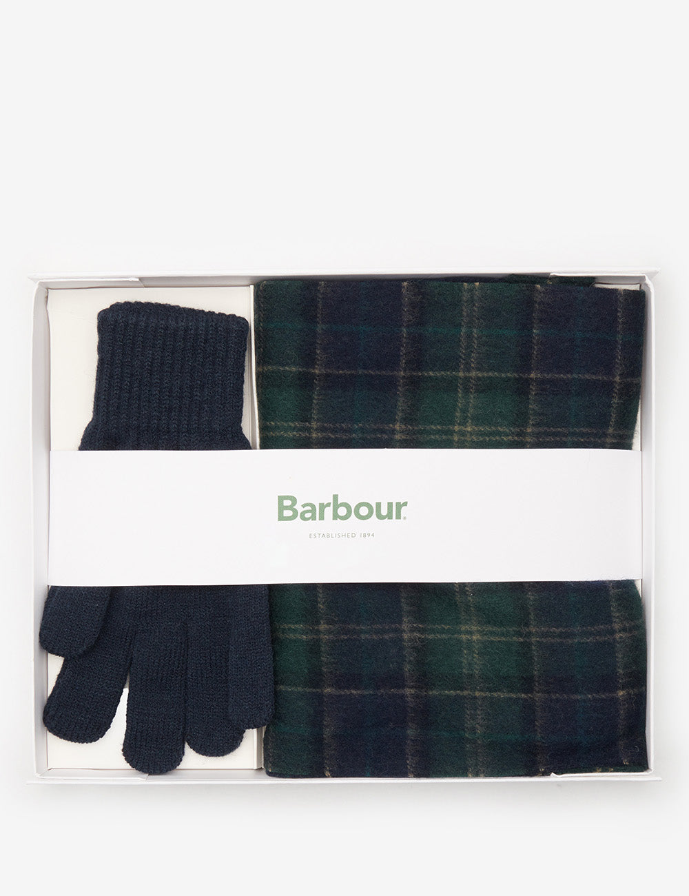 Barbour Tartan Scarf & Glove Set - Green loch Tartan