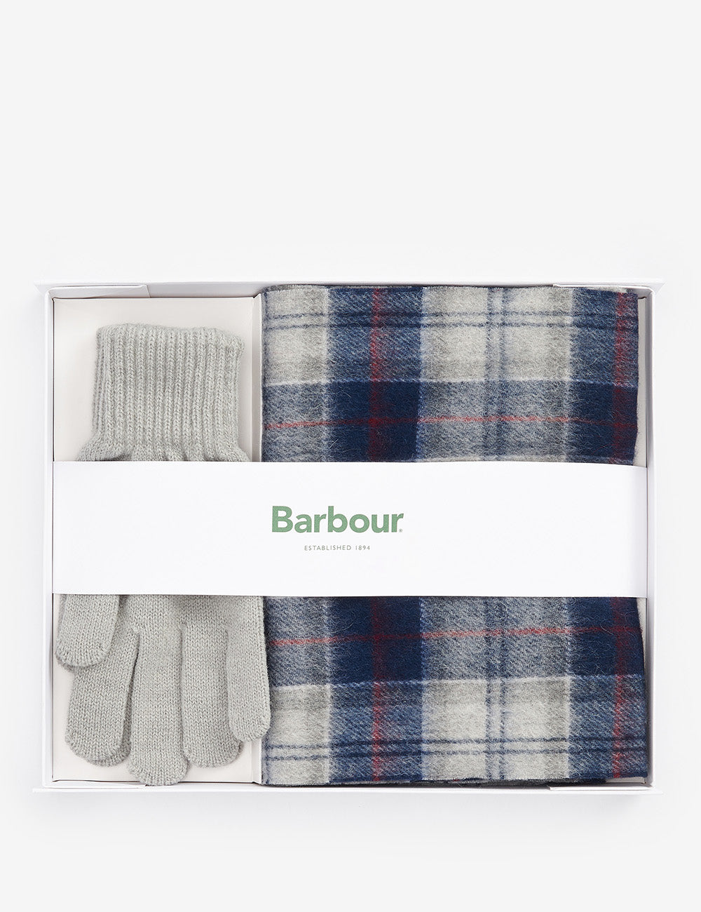 Barbour Tartan Scarf & Glove Set - Blue Granite