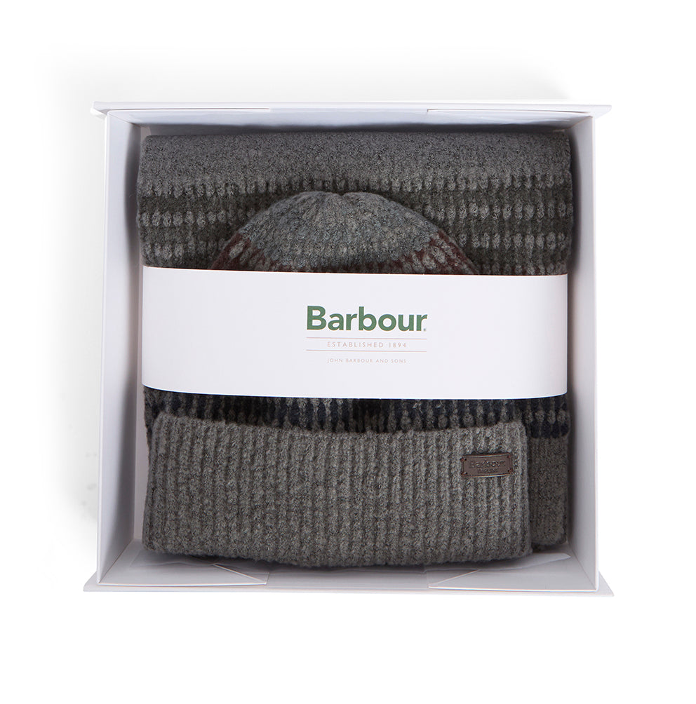 Barbour Branton Beanie & Scarf Gift Set Oak