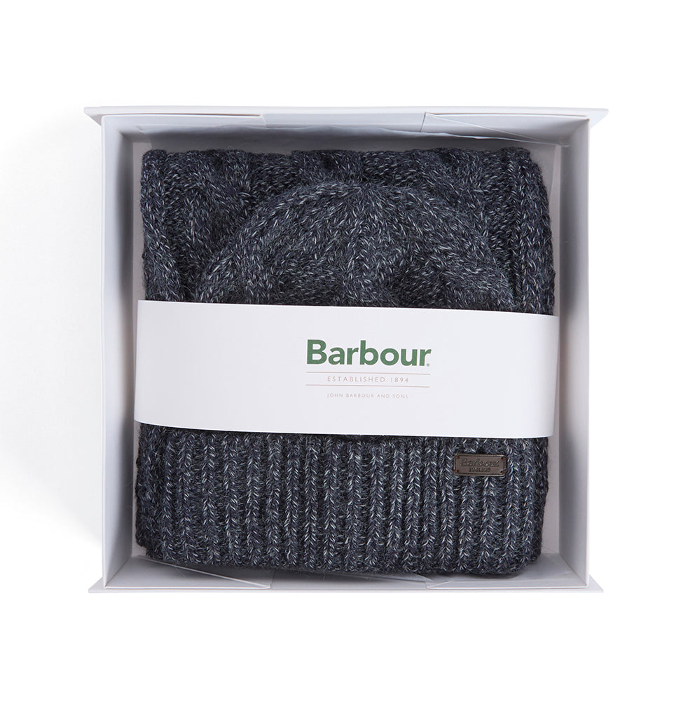 Barbour Jesmond Beanie And Scarf Gift Set Navy
