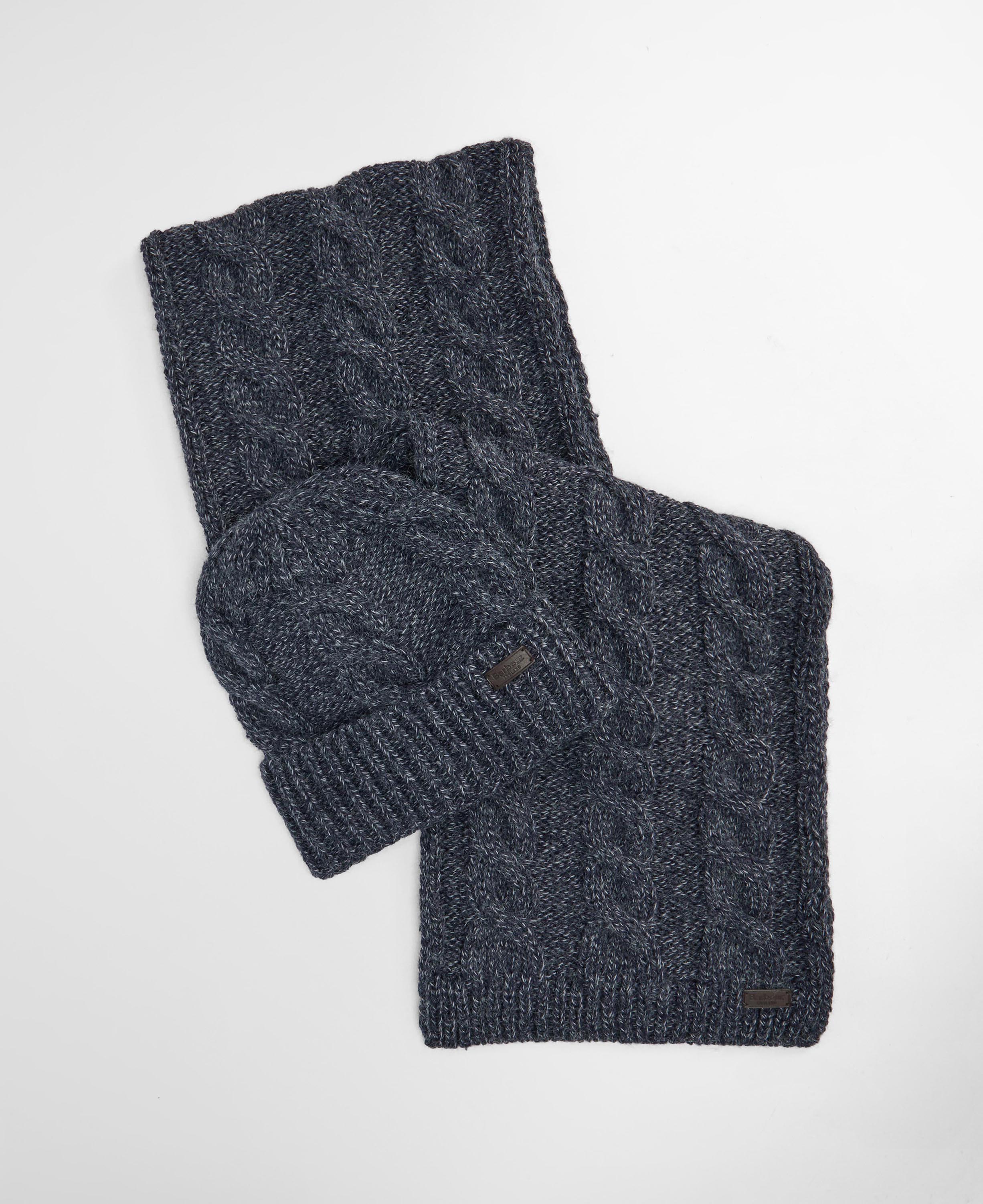 Barbour Jesmond Beanie And Scarf Gift Set Navy