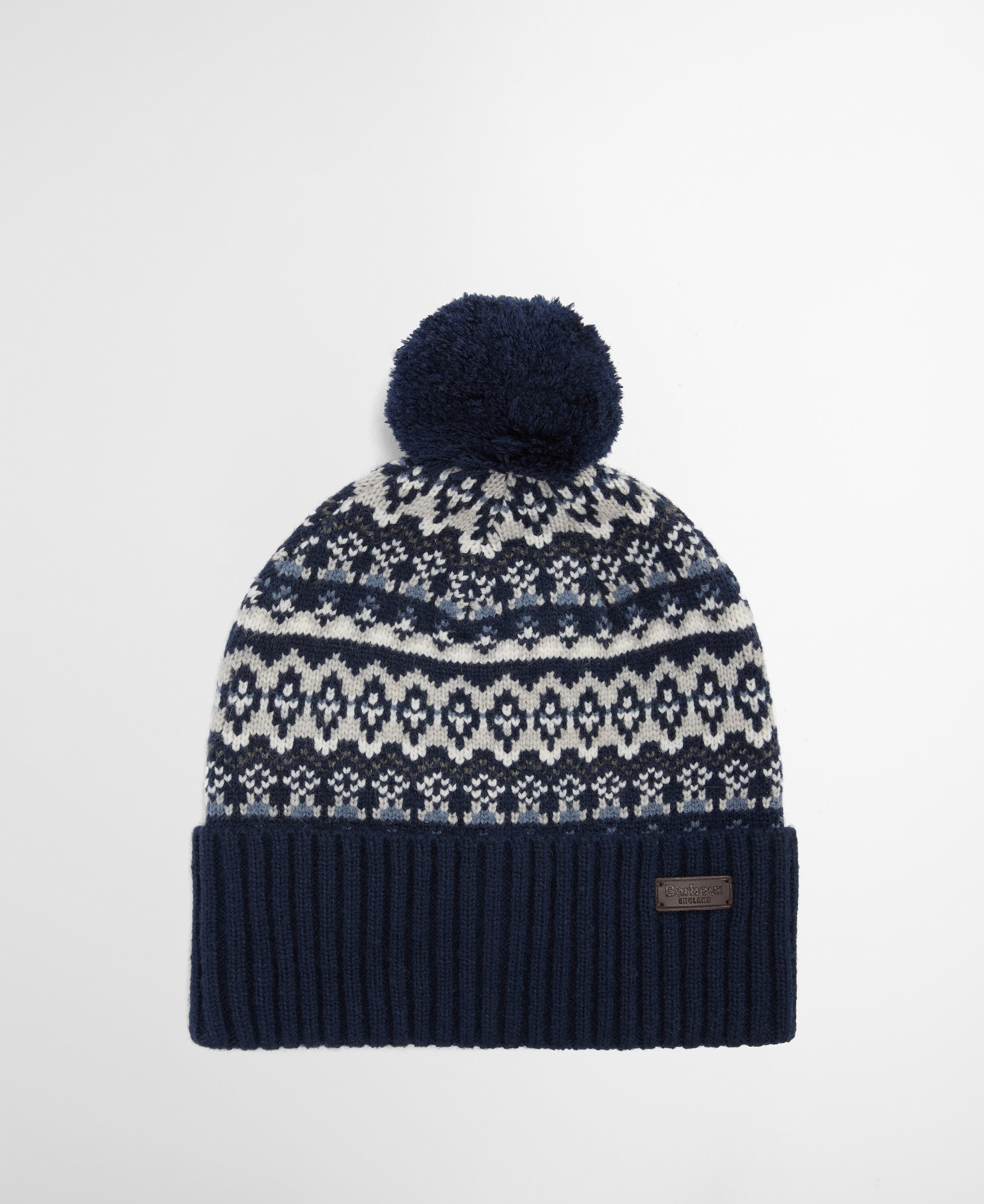 Barbour Marlow Fair Isle Pom Beanie Hat Navy