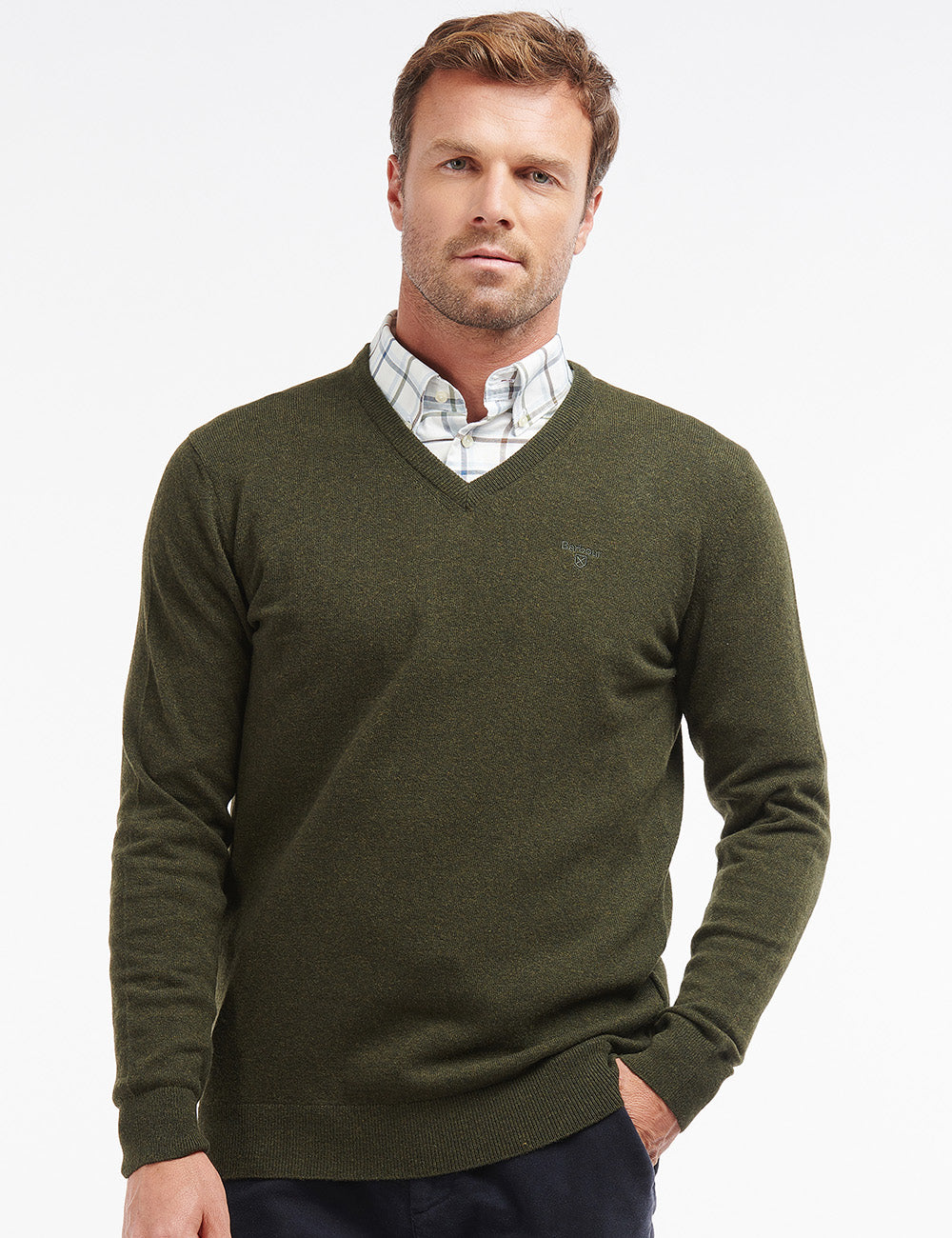 Barbour Essential Lambswool V Neck Jumper - Seaweed