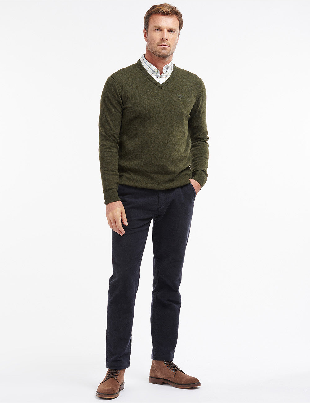 Barbour Essential Lambswool V Neck Jumper - Seaweed