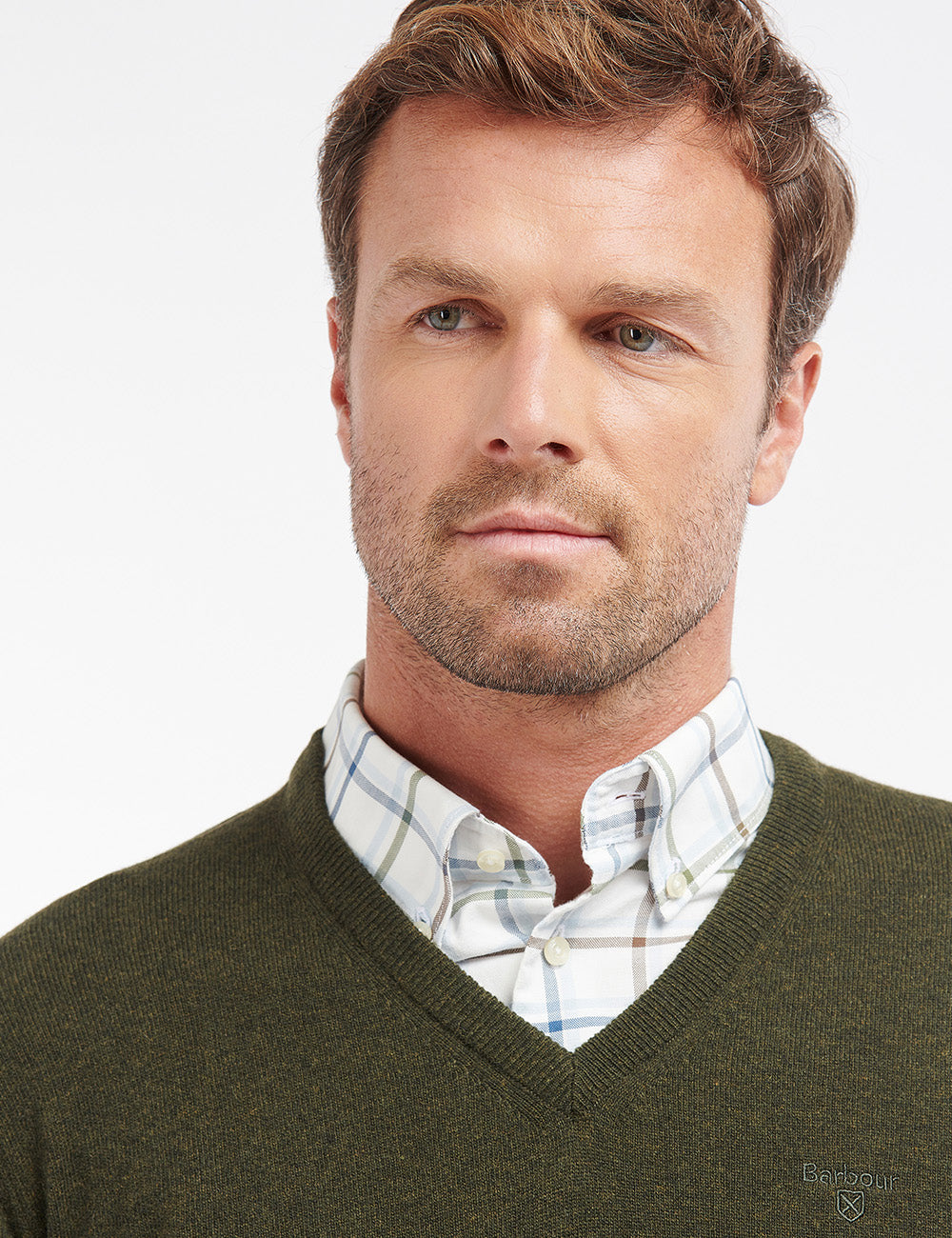 Barbour Essential Lambswool V Neck Jumper - Seaweed