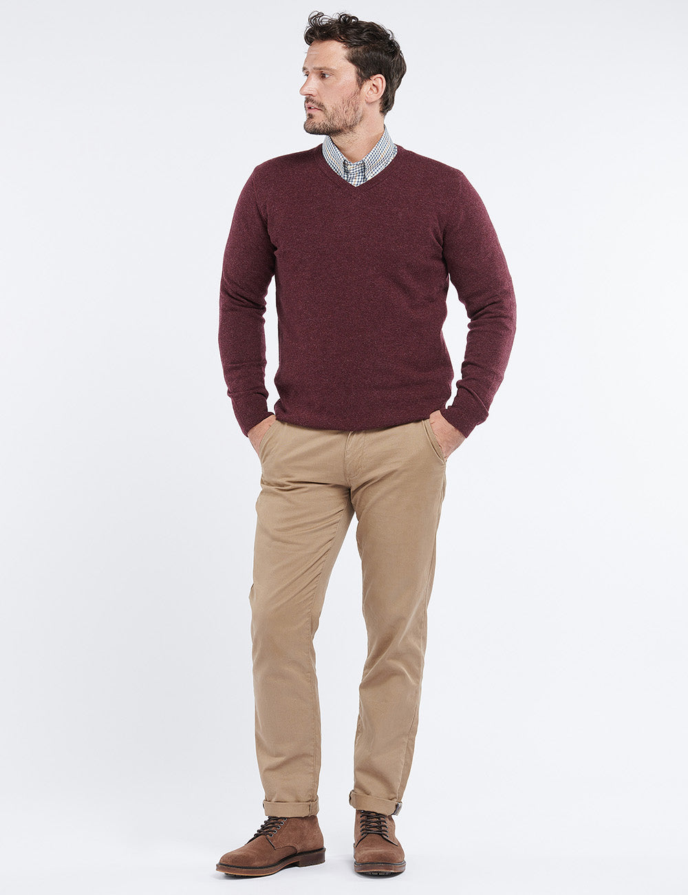 Barbour Essential Lambswool V Neck Jumper - Merlot