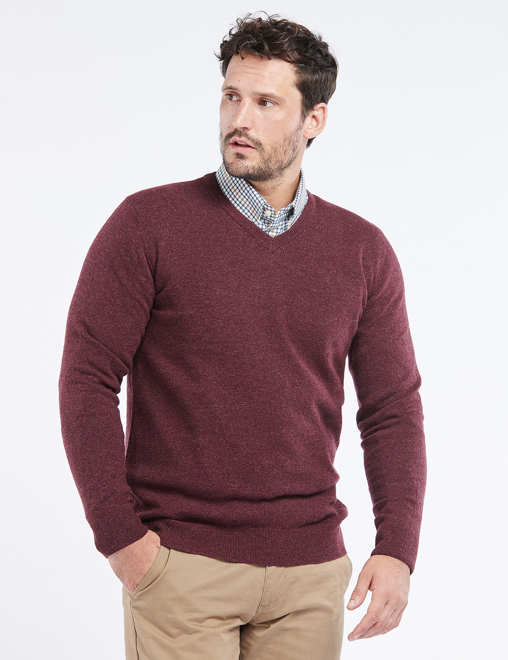 Barbour Essential Lambswool V Neck Jumper - Merlot