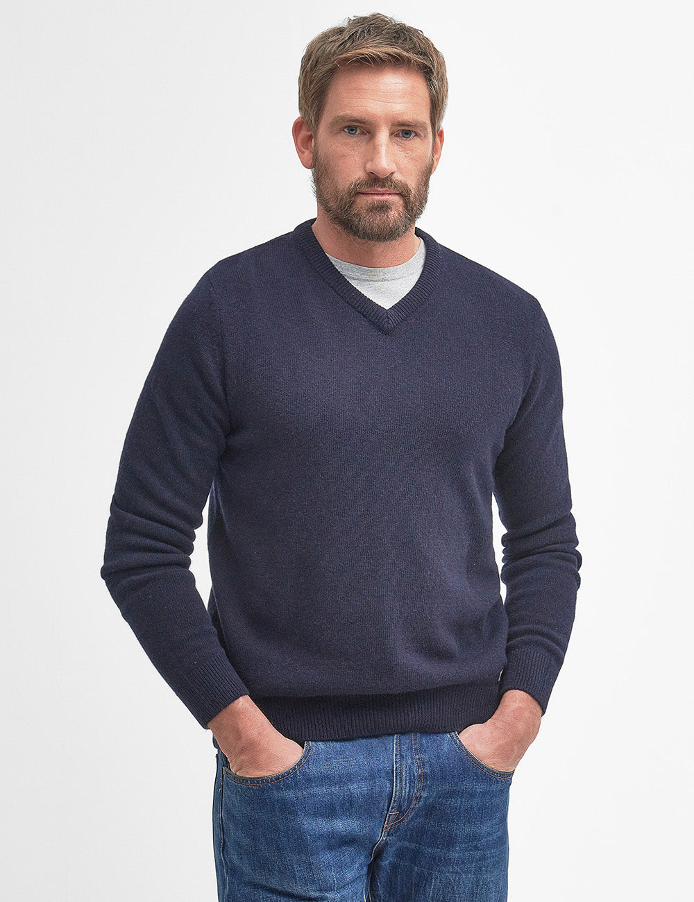 Barbour Nelson Essential Lambswool V Neck Jumper - Navy