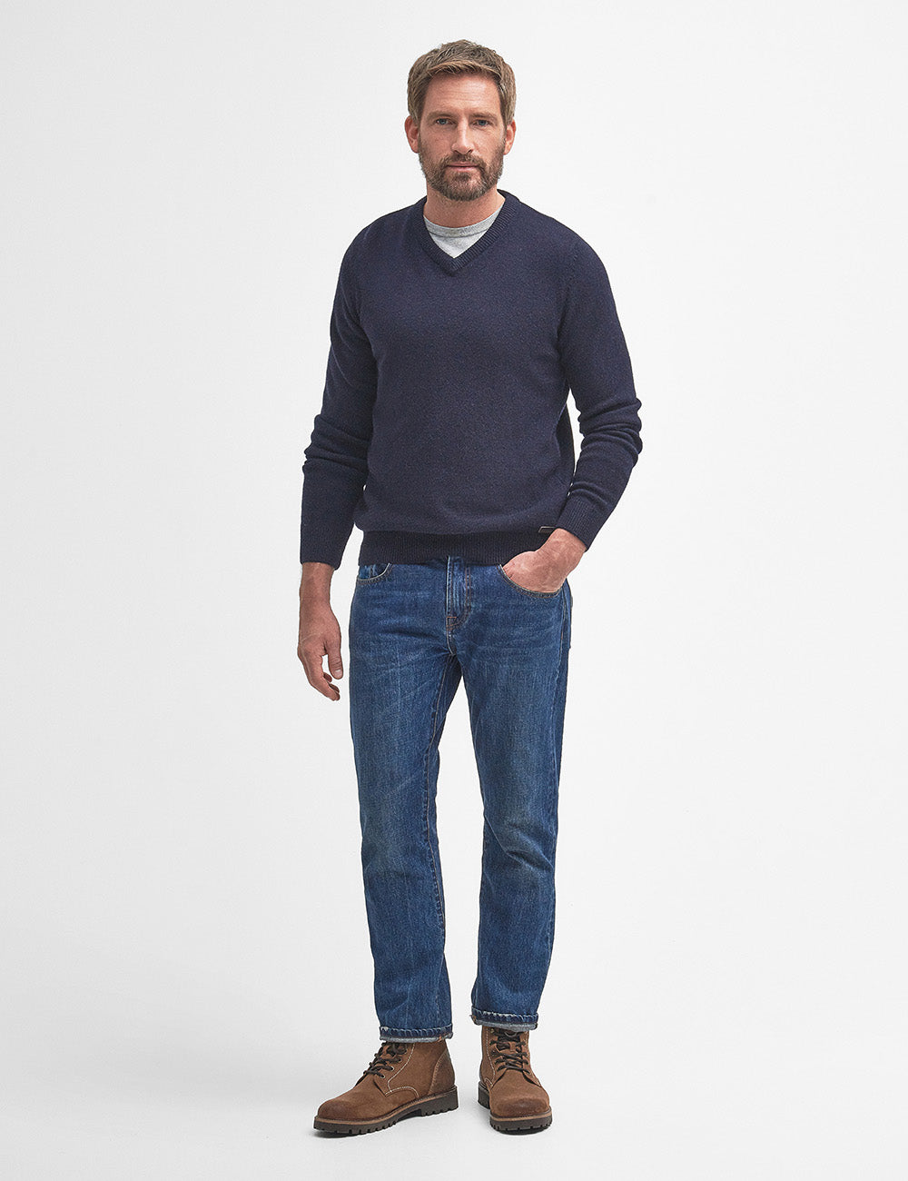 Barbour Nelson Essential Lambswool V Neck Jumper - Navy