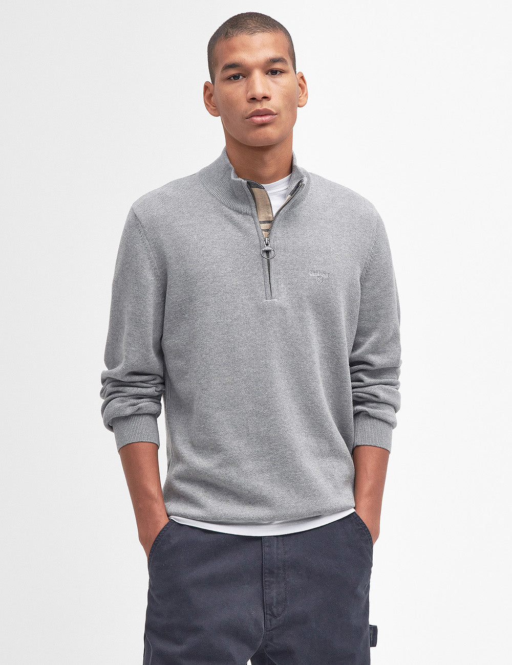 Barbour Pima Cotton 1/2 Zip Jumper - Grey Marl