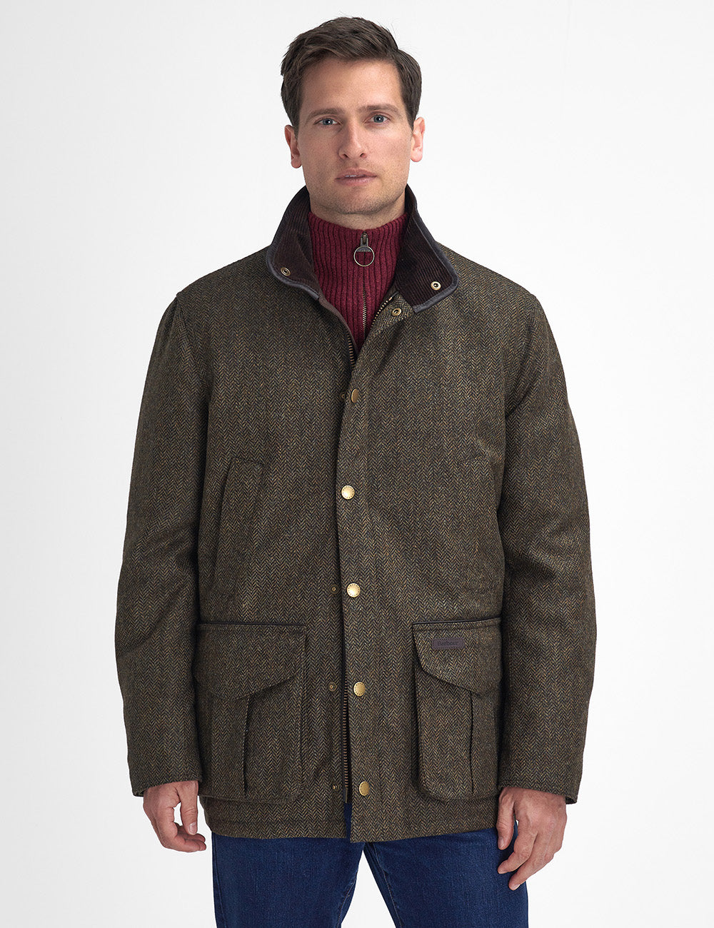 Barbour Hereford Tweed Wool Jacket - Olive