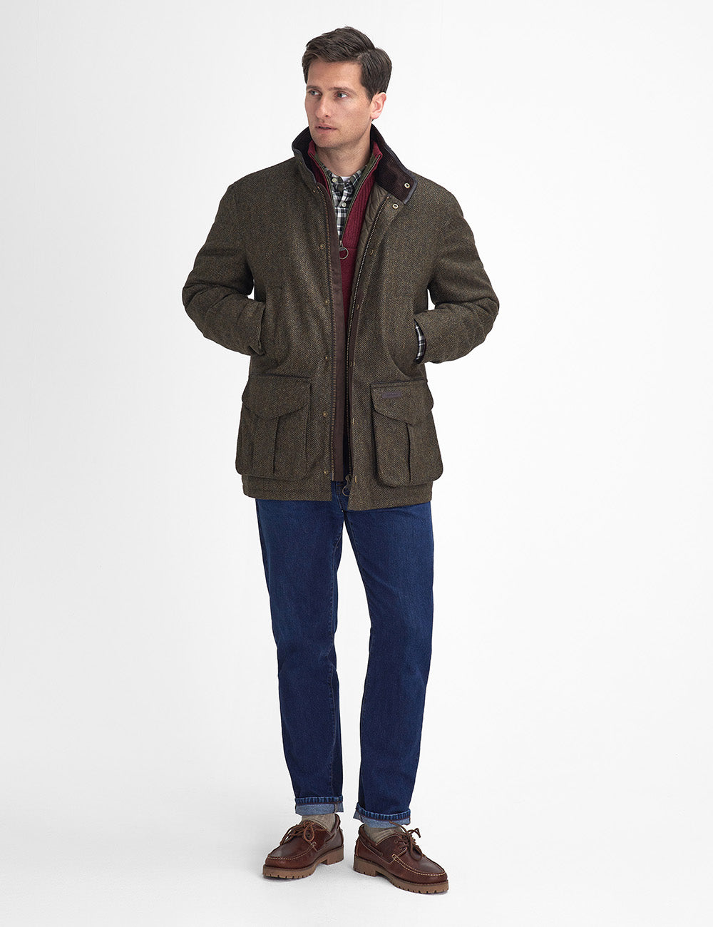 Barbour Hereford Tweed Wool Jacket - Olive