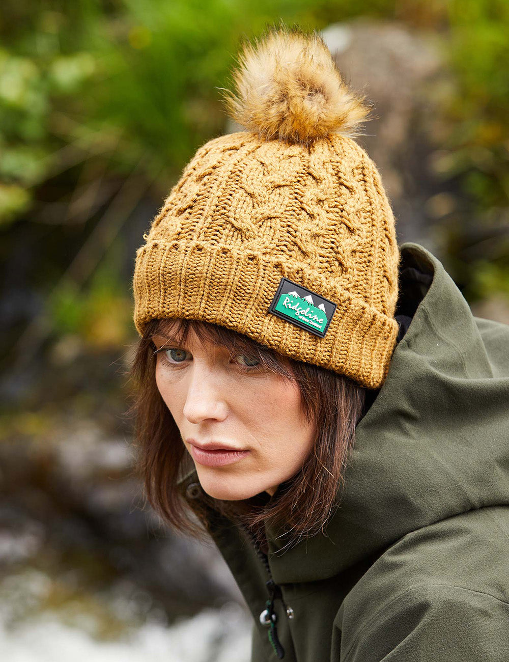 Ridgeline Nordic Fleck Bobble Hat - Ochre