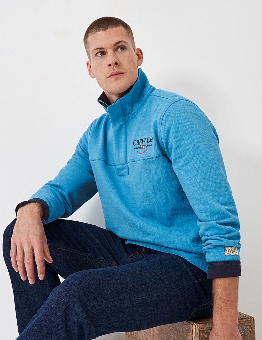 Crew Clothing Padstow Pique Sweatshirt - Mediterranean Blue