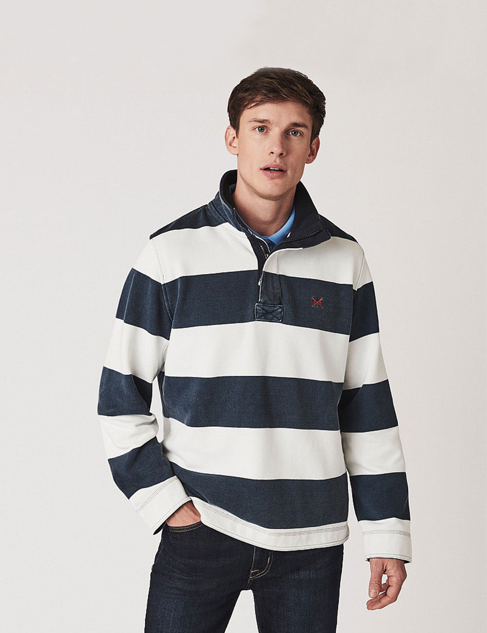 Crew Clothing Padstow Pique Sweatshirt - Navy/White Stripe