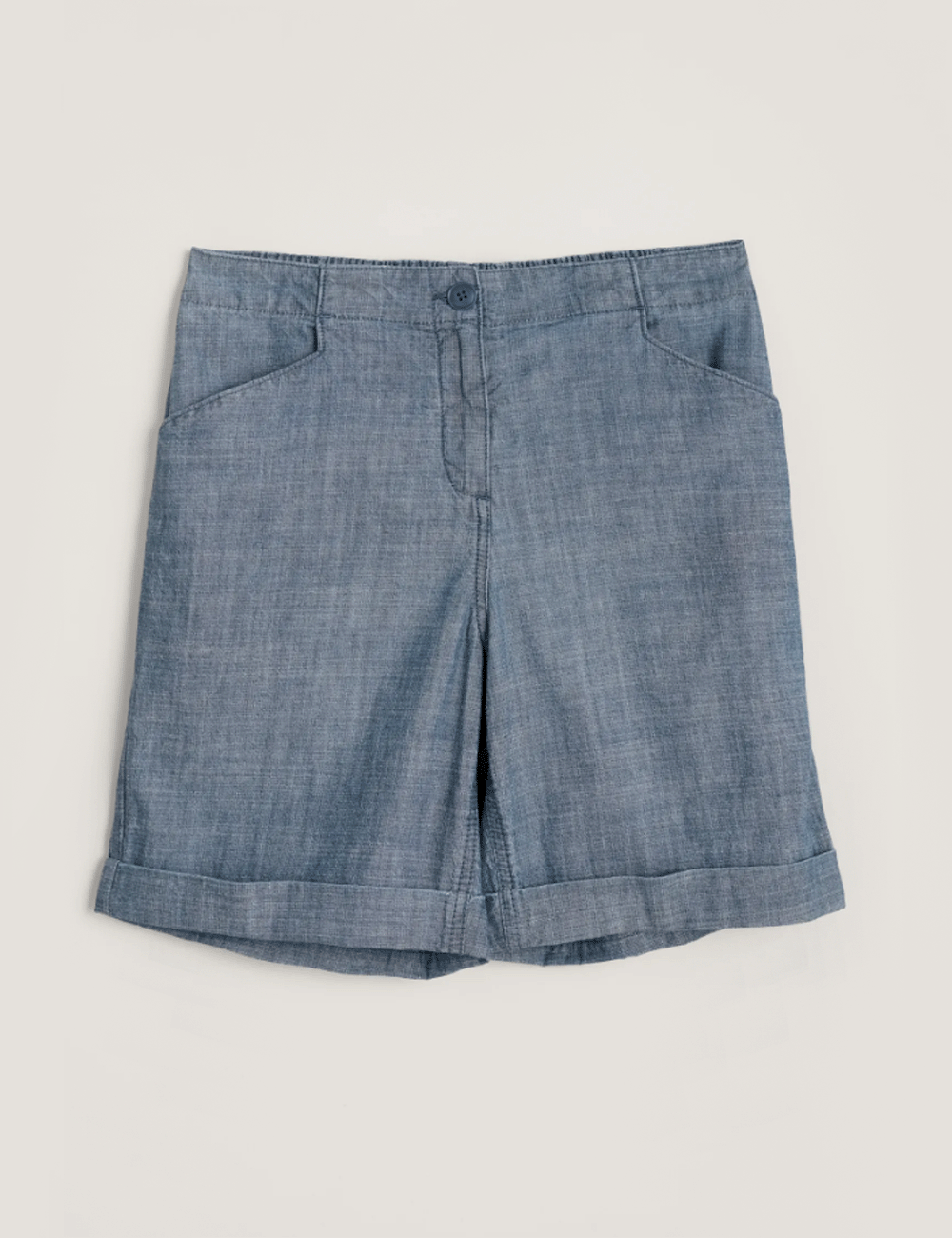 Seasalt's Penderleith Shorts in Mid Indigo Wash on a white background