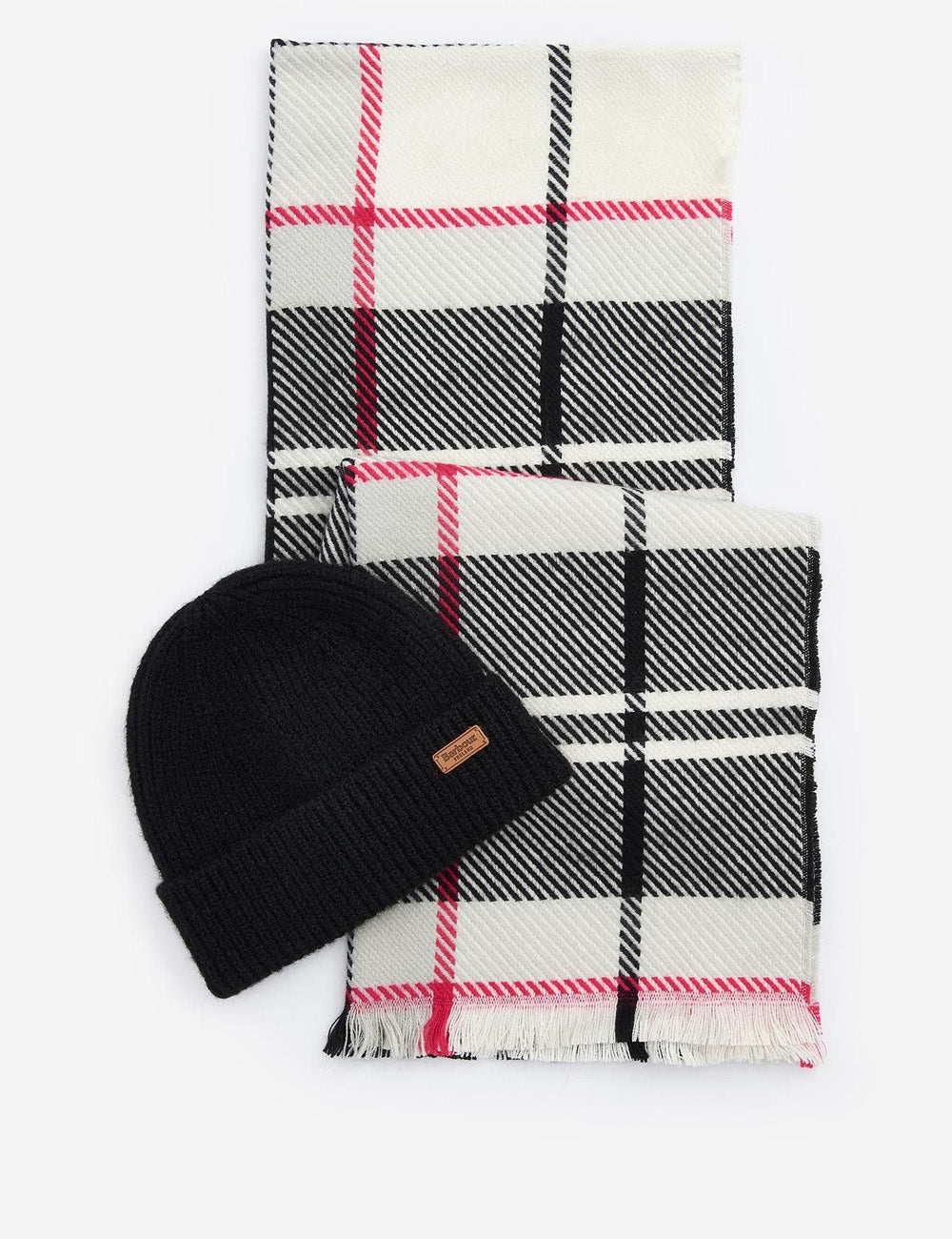 Barbour Pendle Beanie & Blair Scarf Set - Hot Pink Monochrome