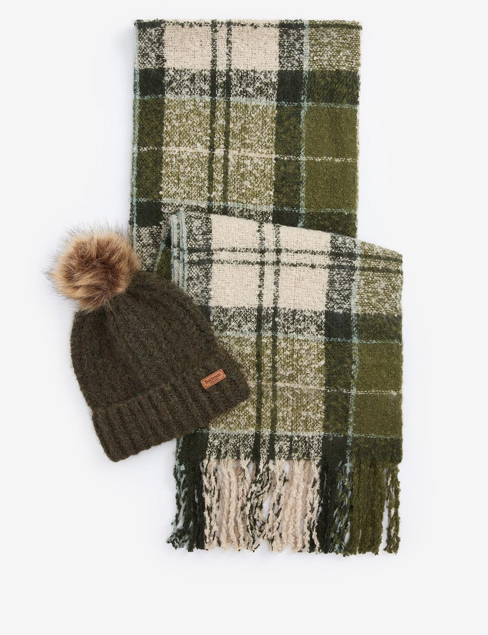 Barbour Saltburn Beanie & Tartan Scarf Set - Ancient Loden