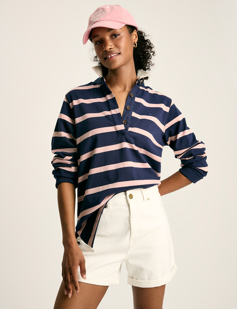 Joules Sammie Rugby Shirt - Navy/Pink Stripe