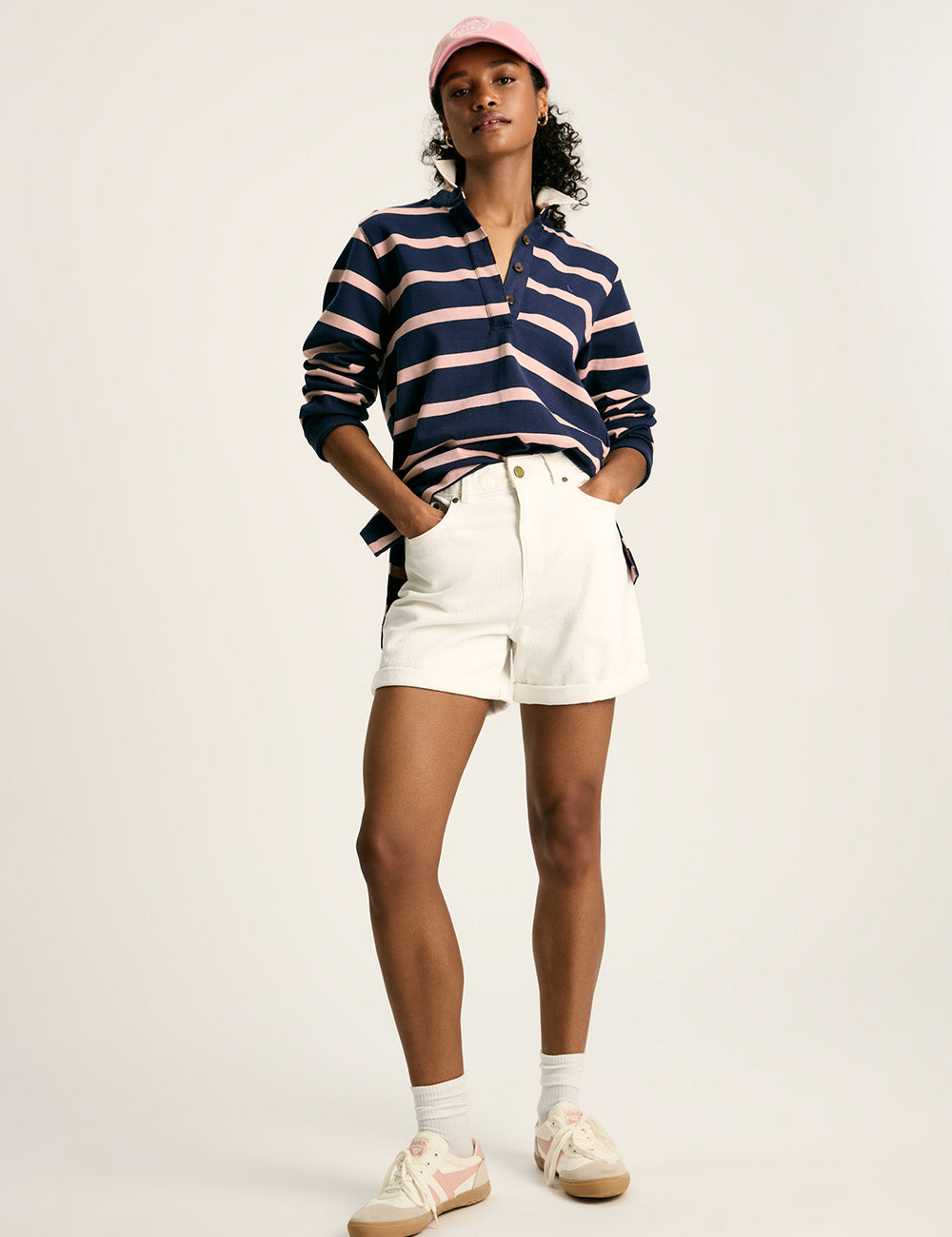 Joules Sammie Rugby Shirt - Navy/Pink Stripe