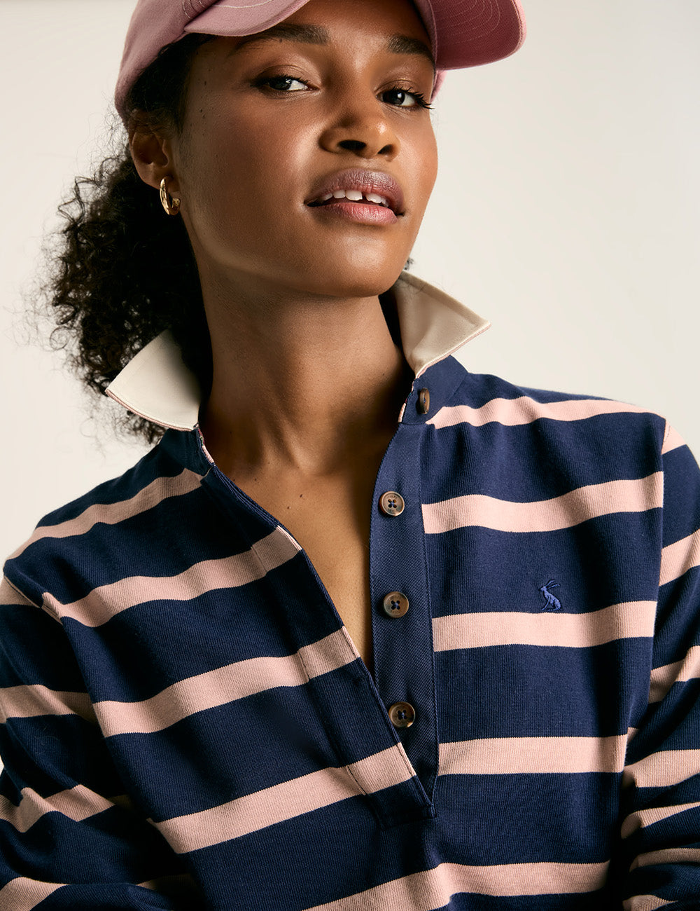 Joules Sammie Rugby Shirt - Navy/Pink Stripe