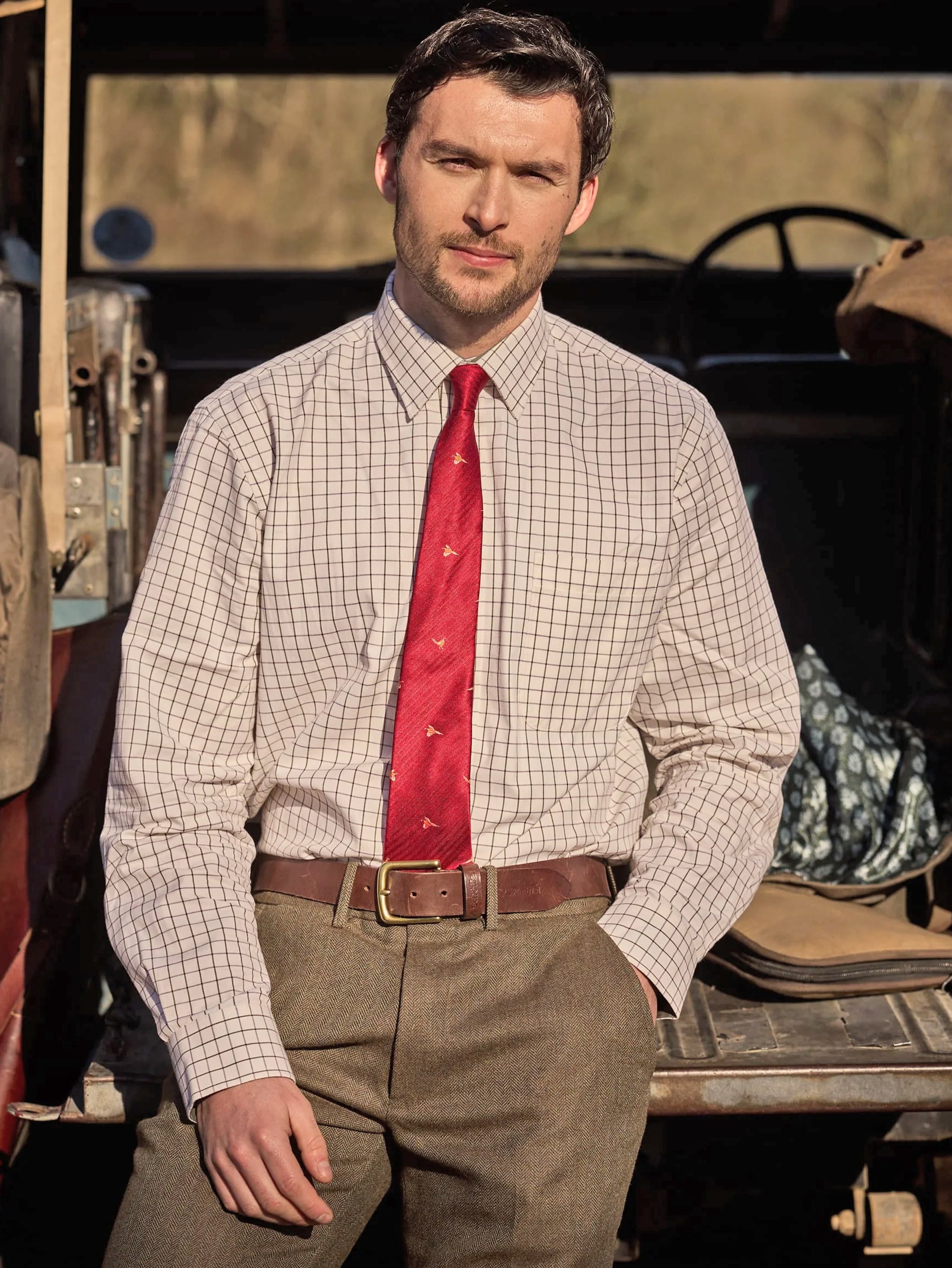 Schoffel Burnham Tattersall Classic Shirt Dark Olive Tattersall