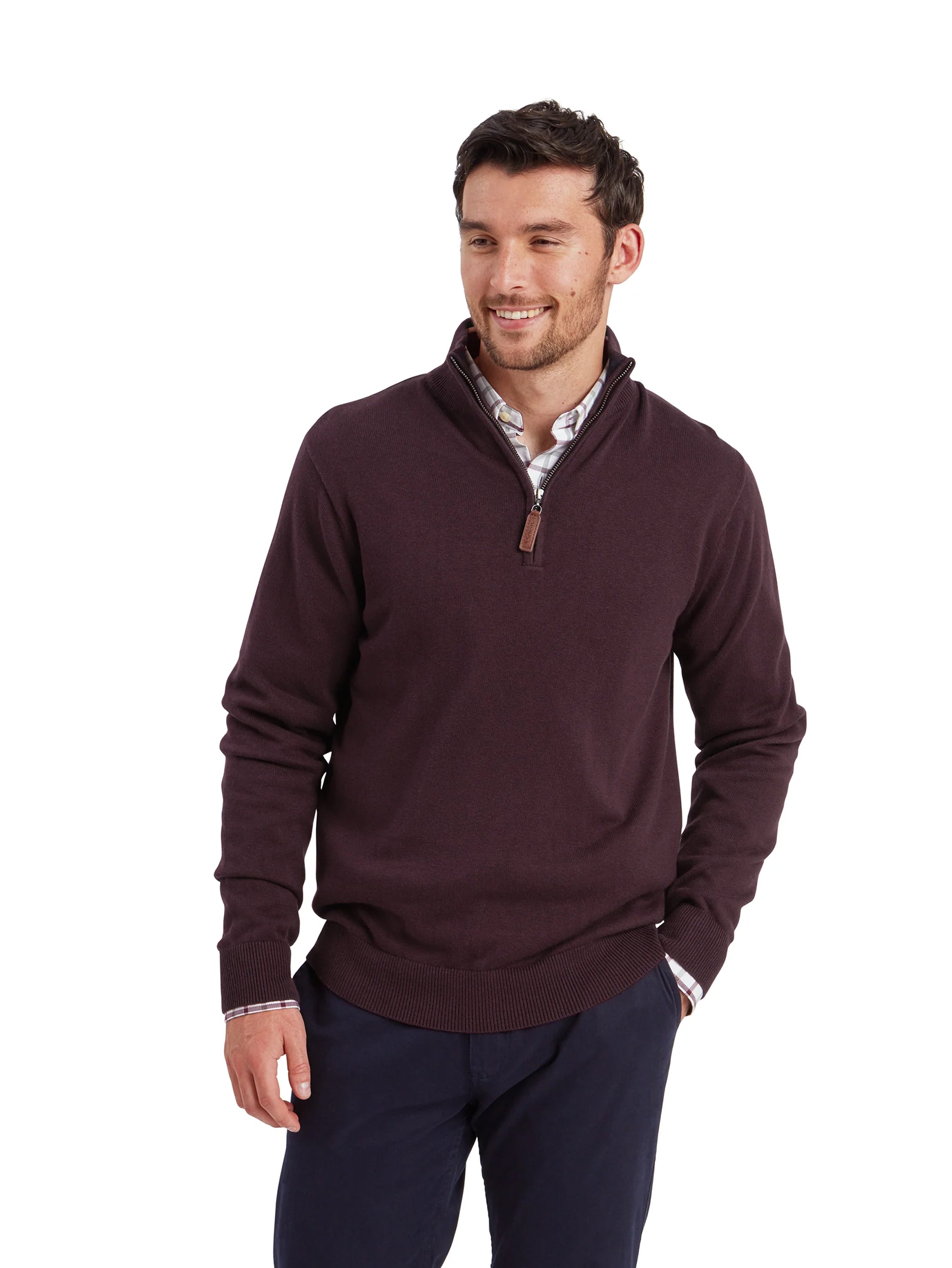 Schoffel Calton Cotton Cashmere Quarter Zip Jumper Wine
