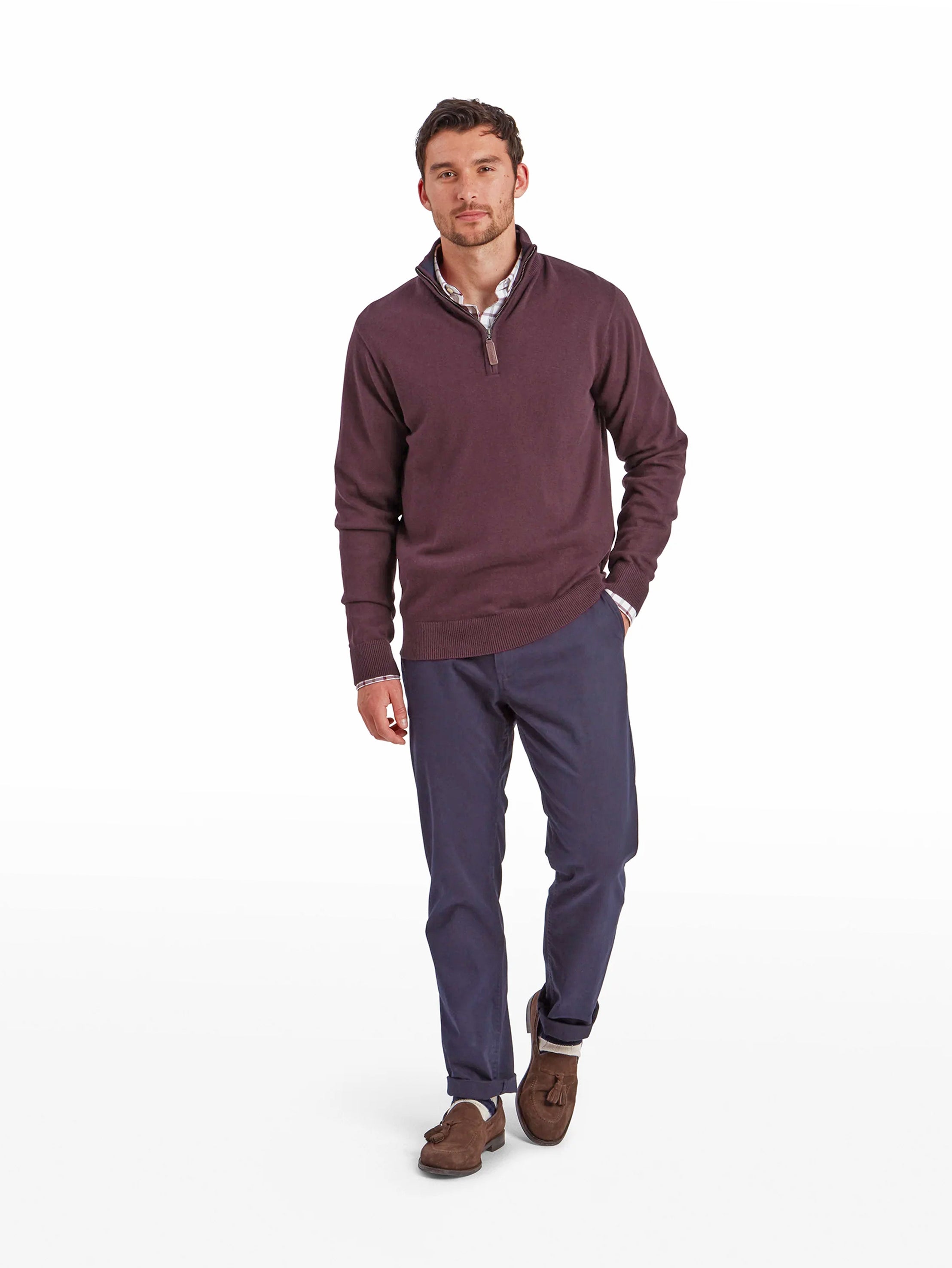 Schoffel Calton Cotton Cashmere Quarter Zip Jumper Wine