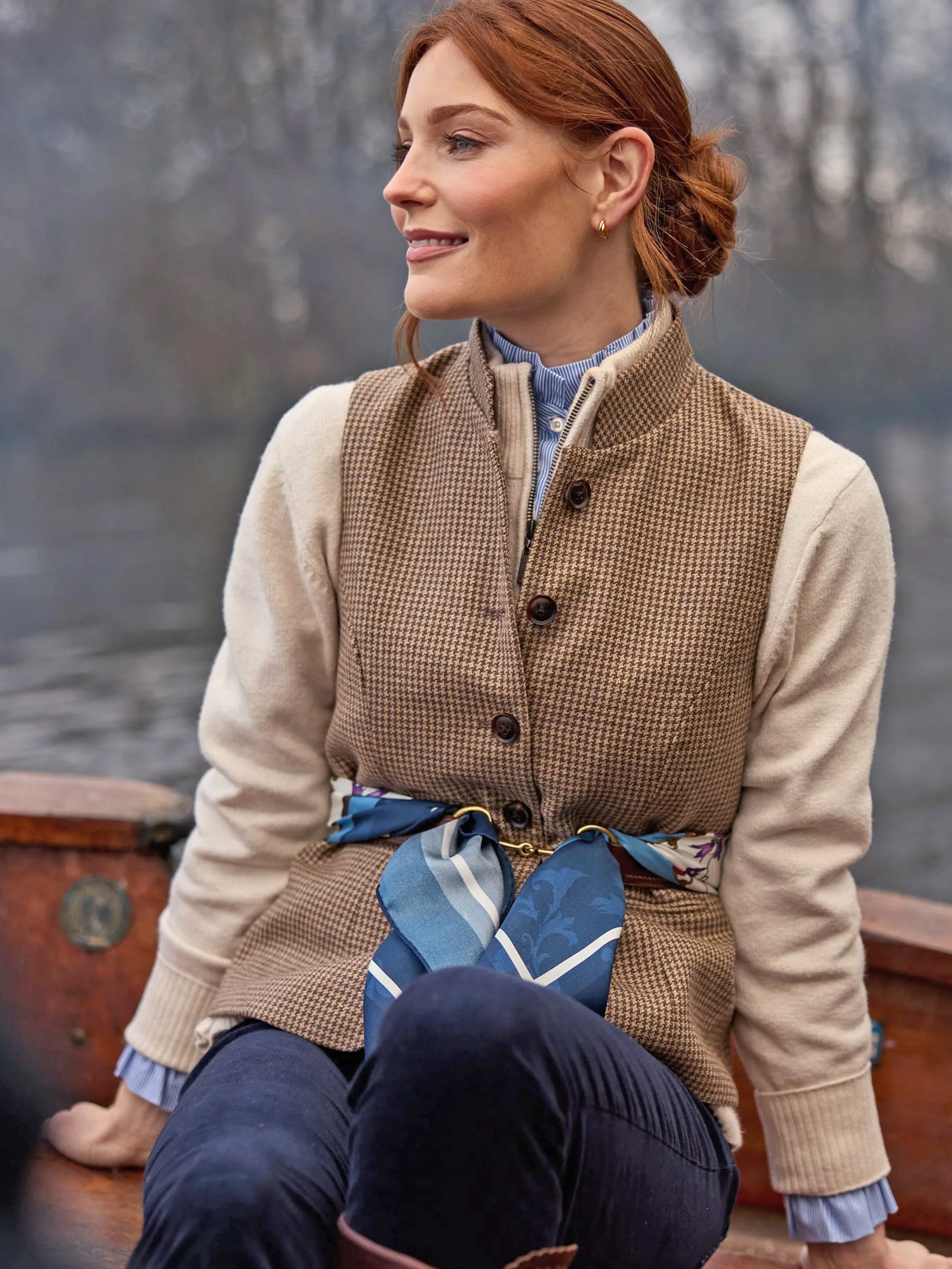 Schoffel Millport Tweed Nehru Waistcoat Houndstooth Tweed