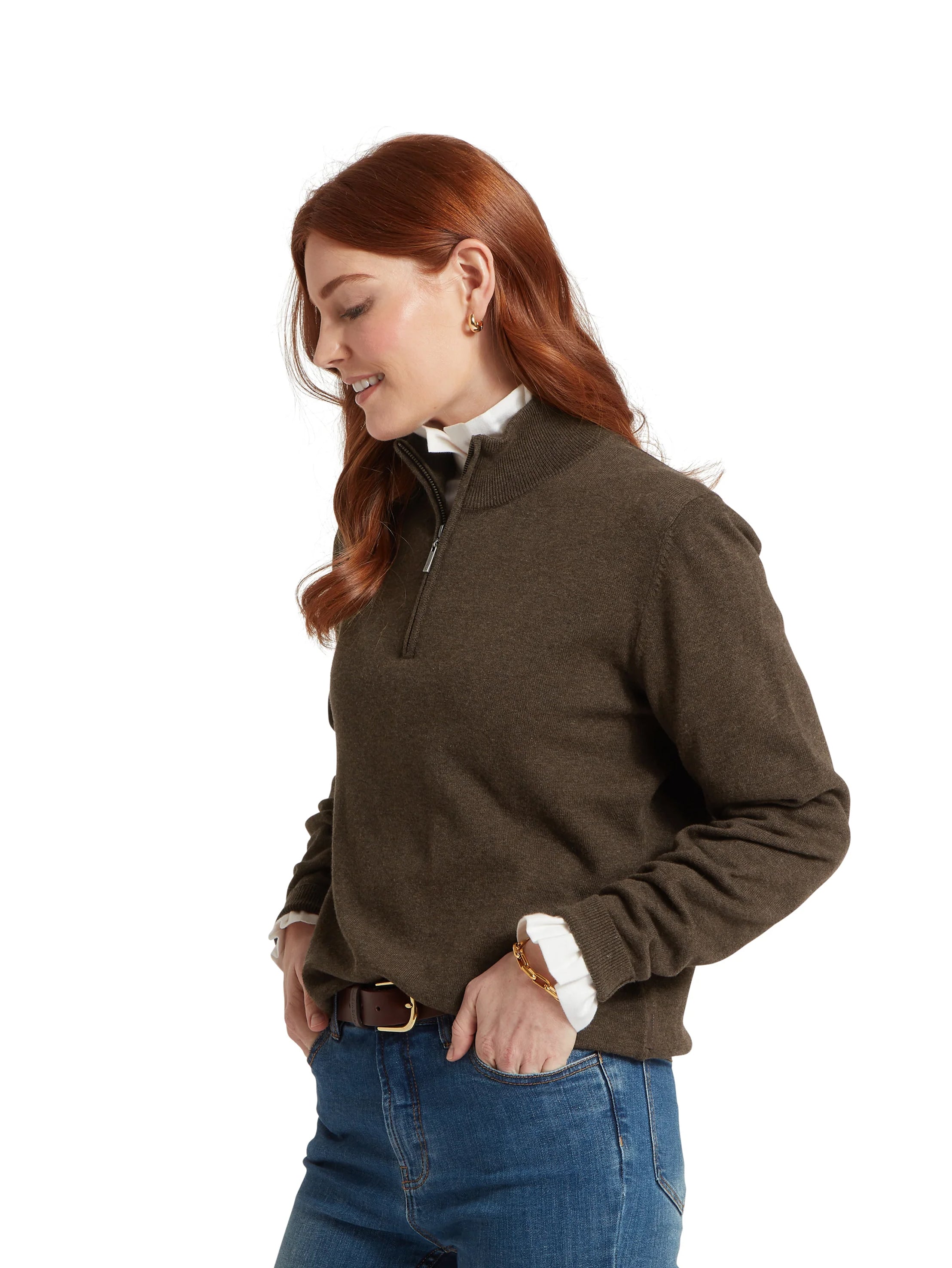 Schoffel Polperro Pima Cotton Quarter Zip Chocolate