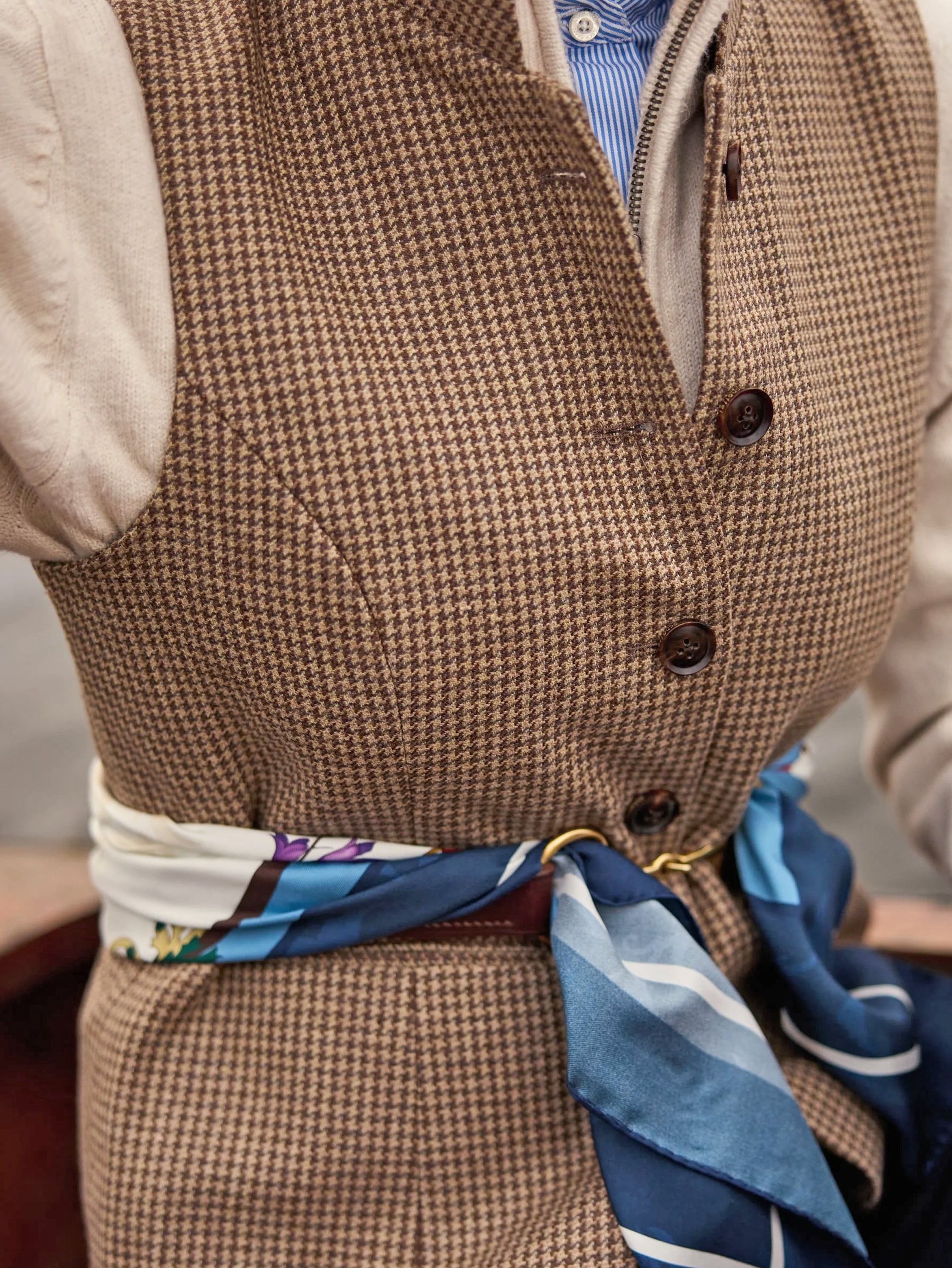 Schoffel Millport Tweed Nehru Waistcoat Houndstooth Tweed