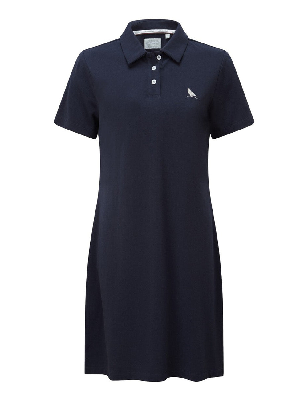 Schoffel's St. Ives Polo Dress in Navy on a grey background