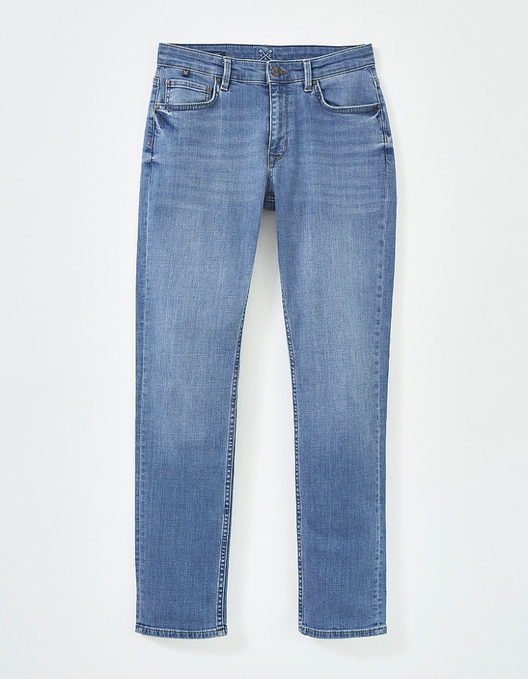 Crew Clothing Straight Jeans in Light Indigo on a grey background