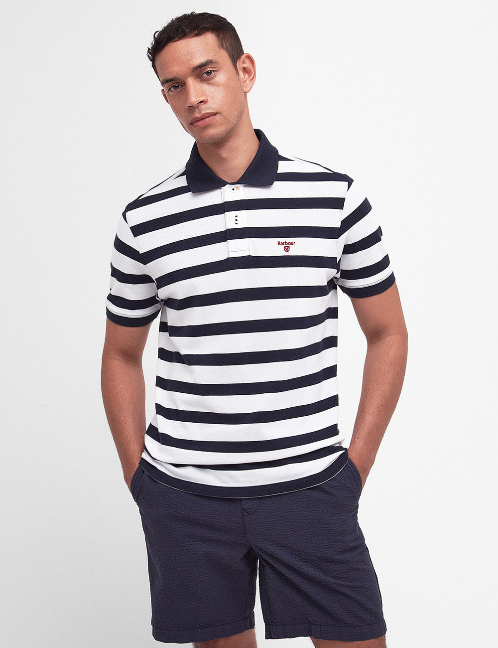 Barbour Stripe Sports Polo Shirt - Navy