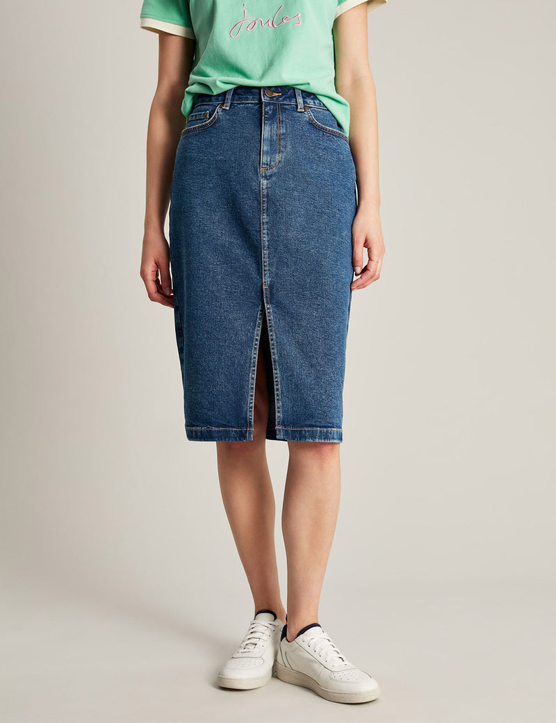 Joules Taylor Split Front Denim Skirt - Dark Indigo – Clarkes Country ...