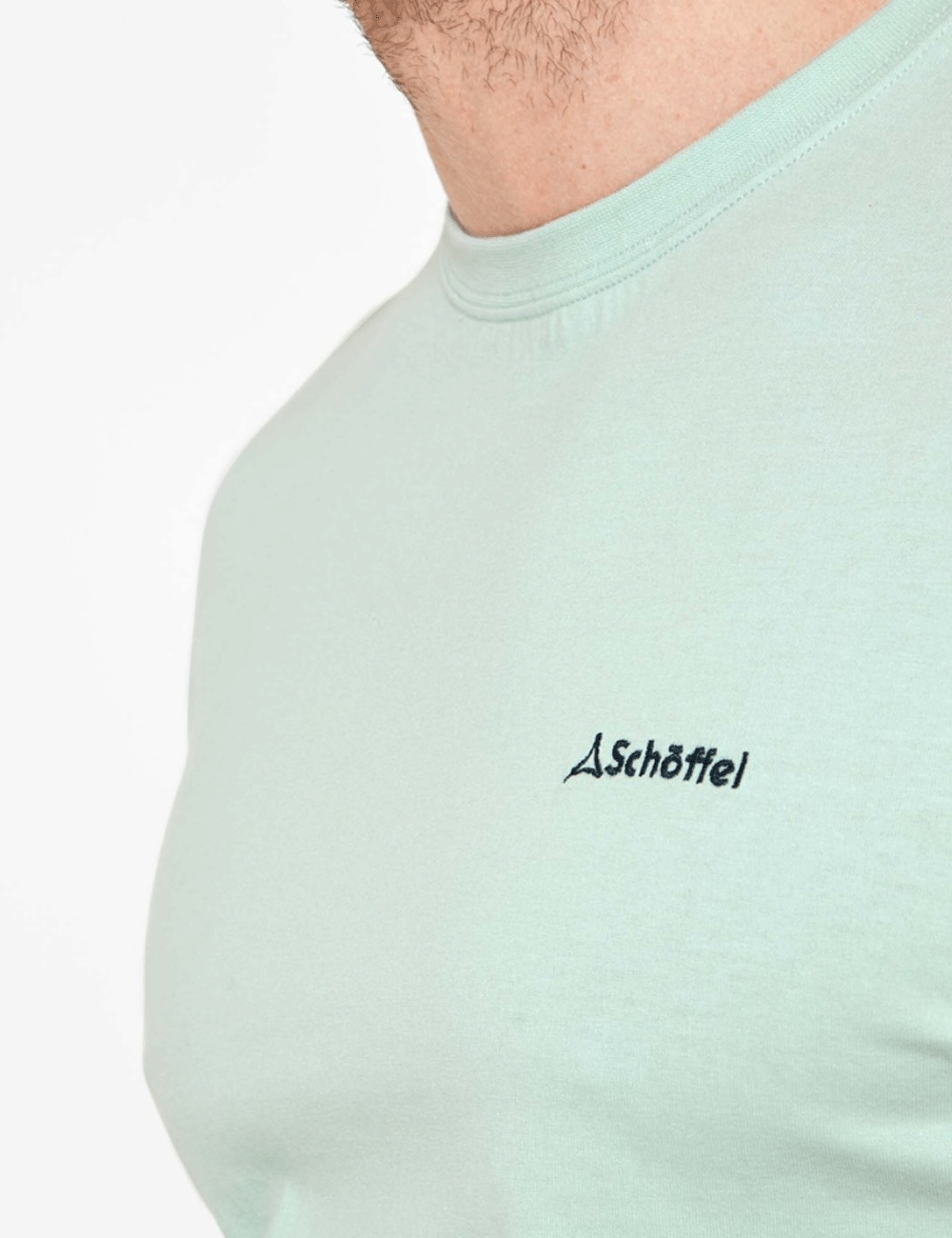 Close up of the Schoffel embroidery on the Trevone T-Shirt