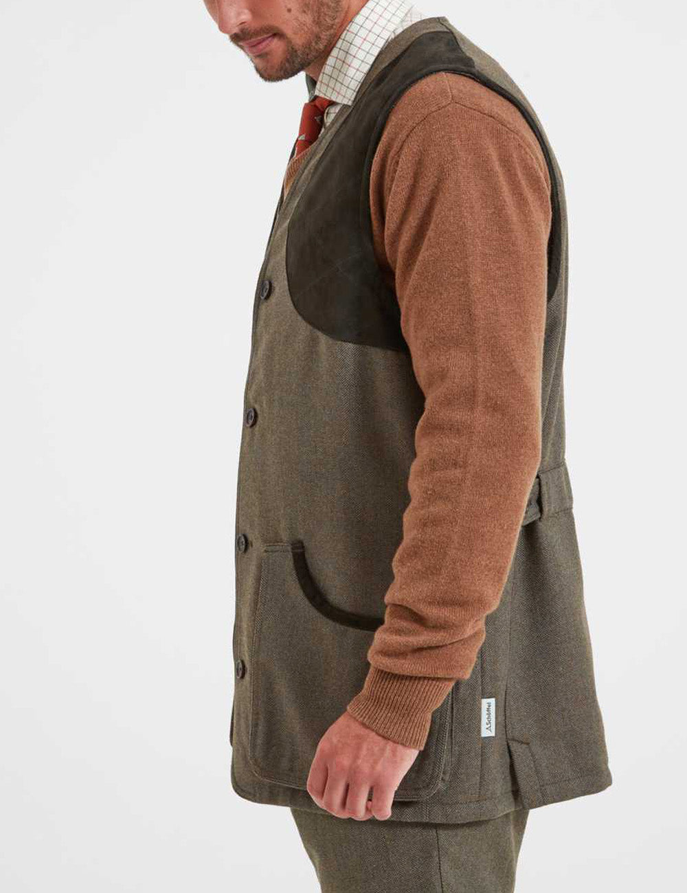 Schoffel Ptarmigan Tweed Waistcoat II - Loden Green Herringbone Tweed
