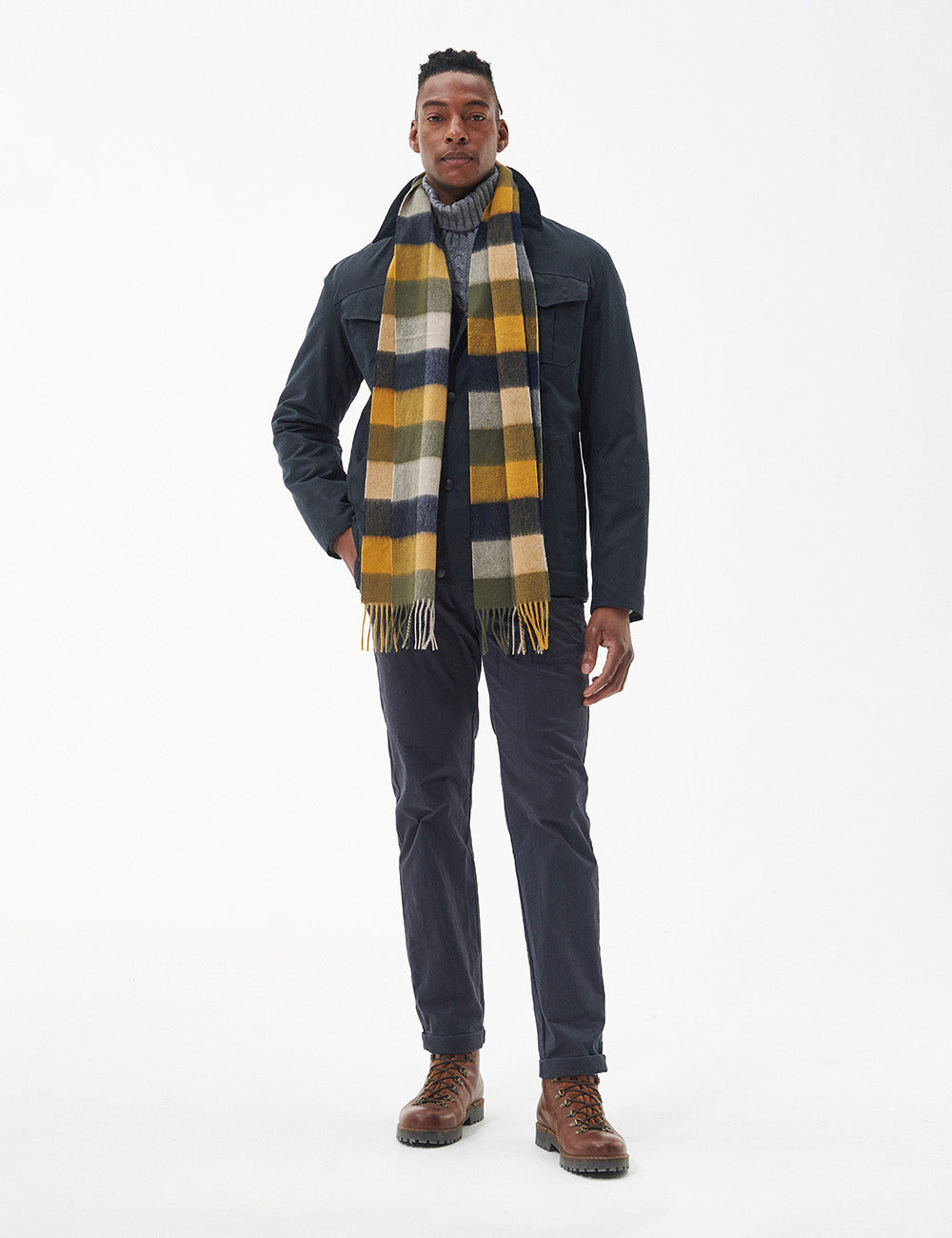 Barbour Lambswool Tattersall Scarf - Forest Mist