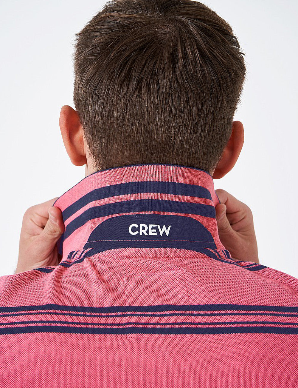 Close up of the branding on the back of the collar on the Westcott Polo