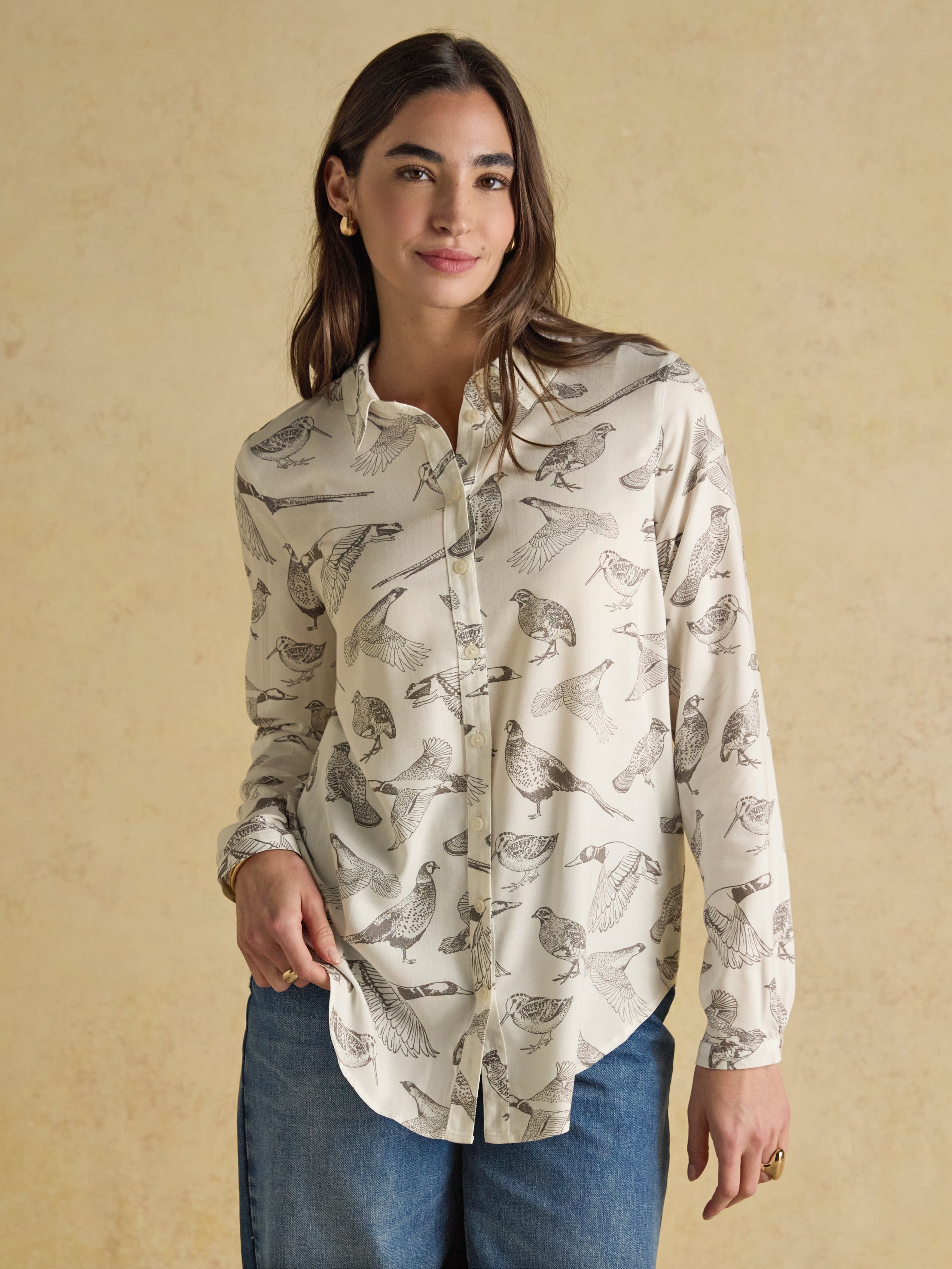 Joules Elvina Bird print White Relaxed Fit Shirt