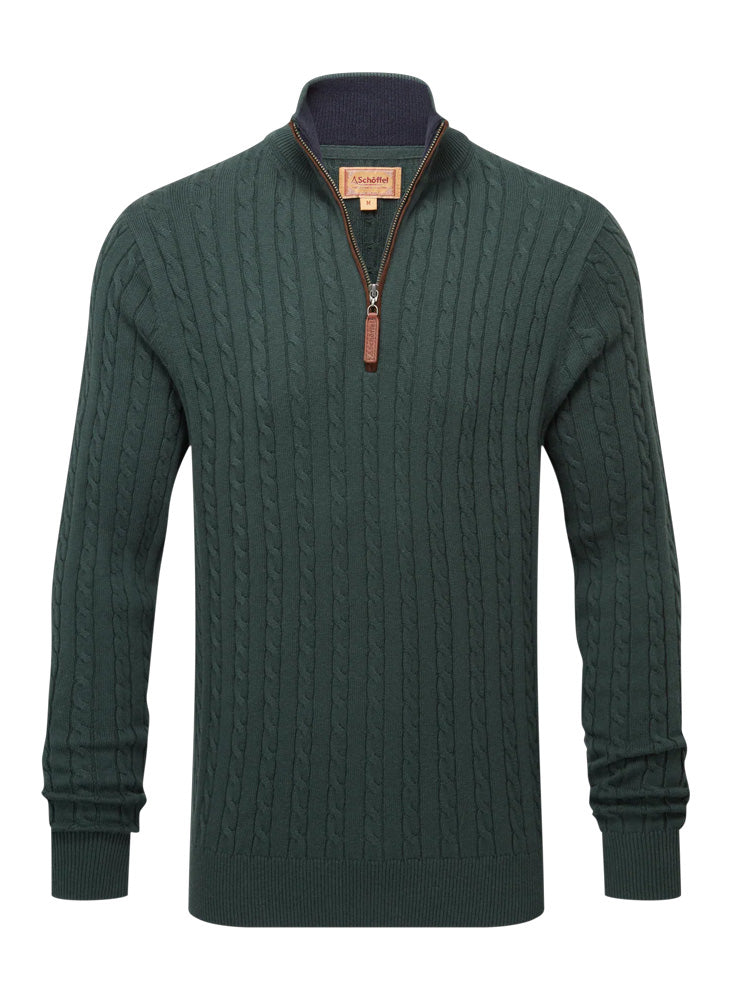 Schoffel Calton Cotton Cashmere Cable 1/4 Zip Jumper Botanical Green