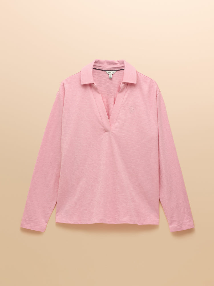 Joules Tallie Pink Combed Cotton Slub Collared Shirt Top