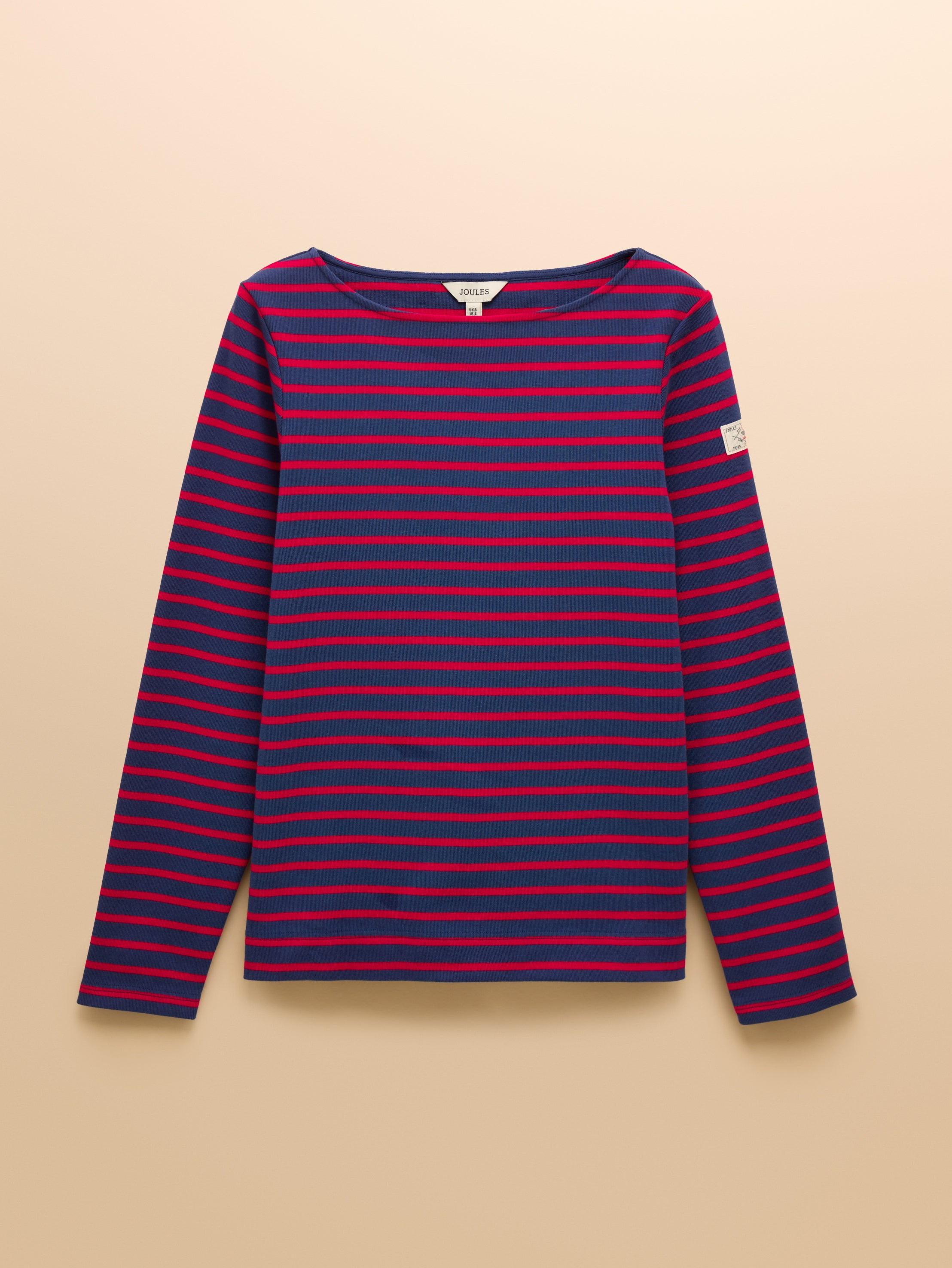 Joules Harbour Boat Neck Long Sleeve Breton Stripe Top Red/Blue