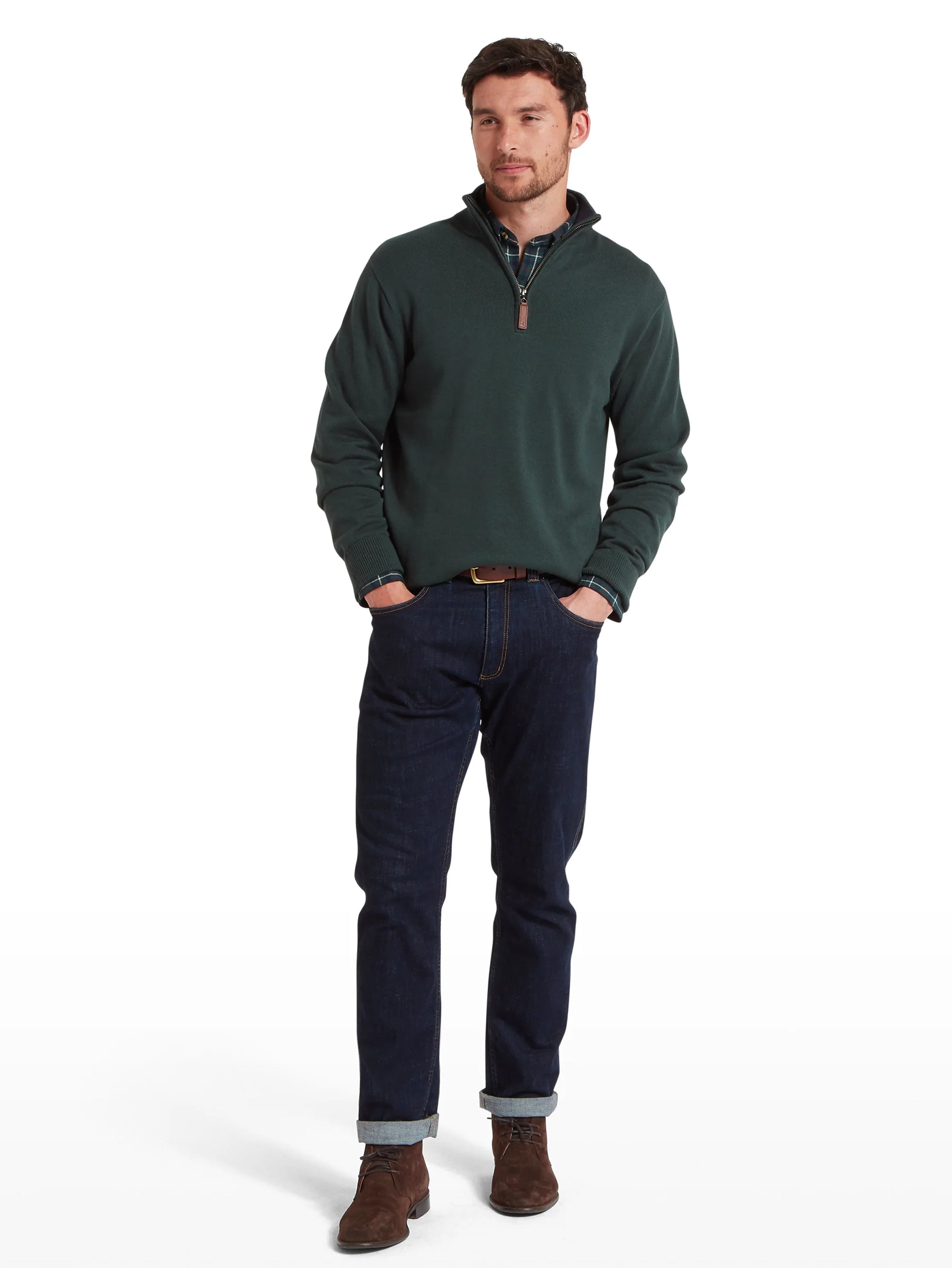Schoffel Calton Cotton Cashmere 1/4 Zip Jumper Botanical Green