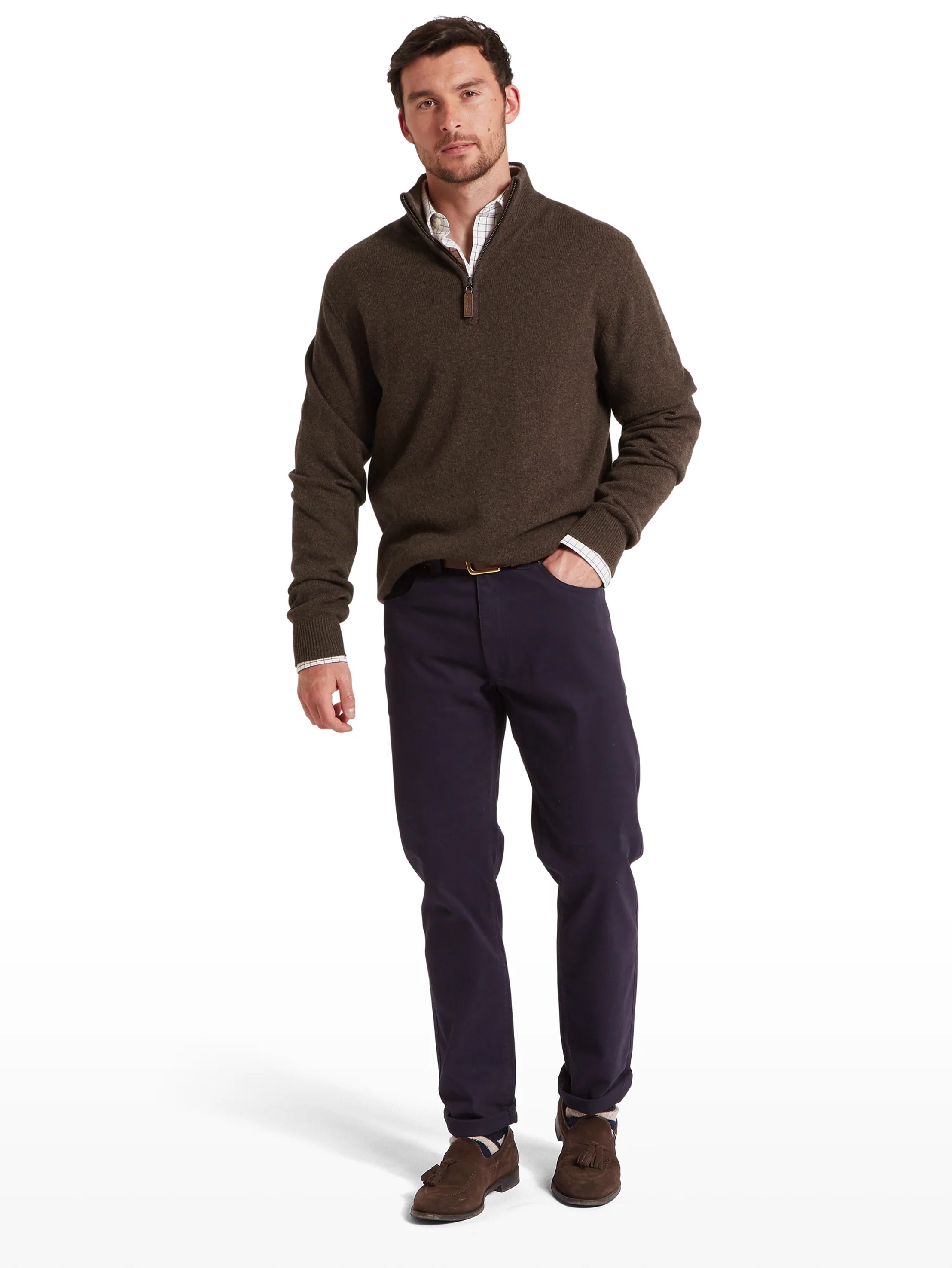 Schoffel Lewis Lambswool 1/4 Zip Jumper Chocolate