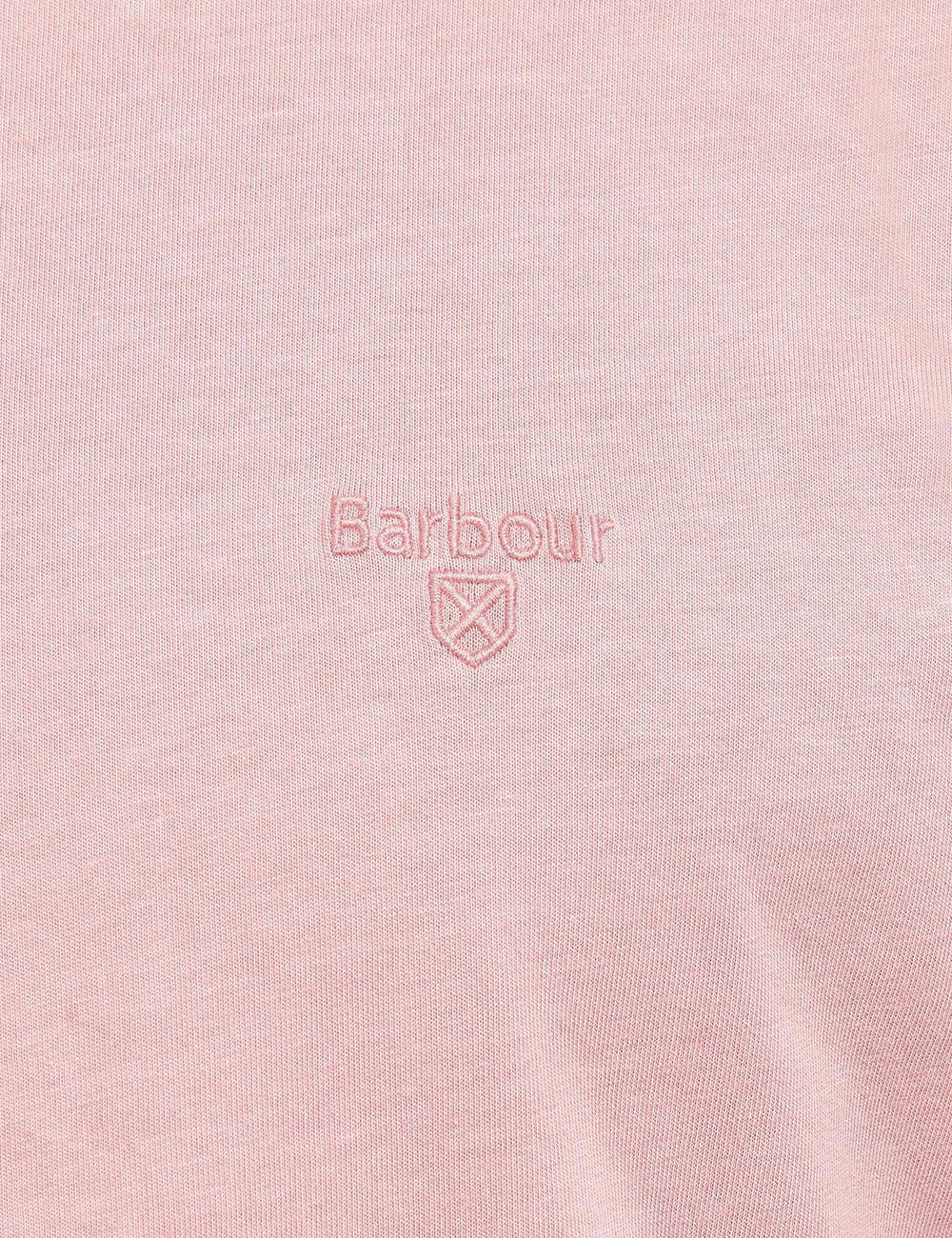 Close up of the Barbour and Shield embroidery on the chest of the Garment Dyed T-Shirt