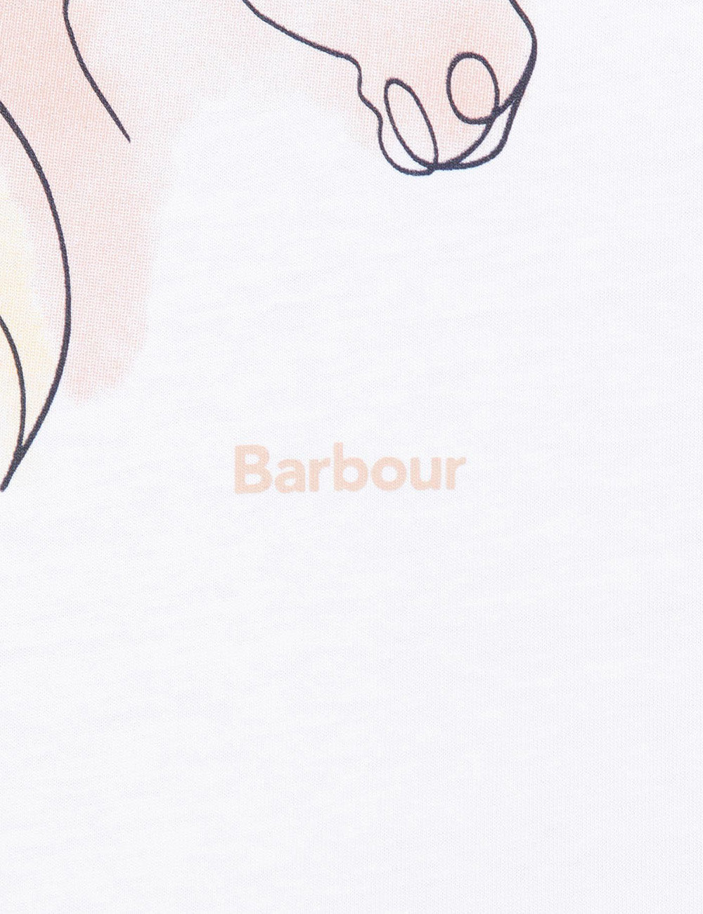 Close up of Barbour logo print on the Juniper T-Shirt