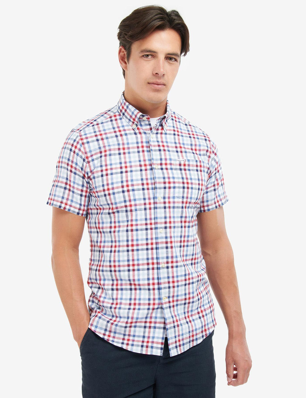 Man wearing the Kinson Shirt from Barbour